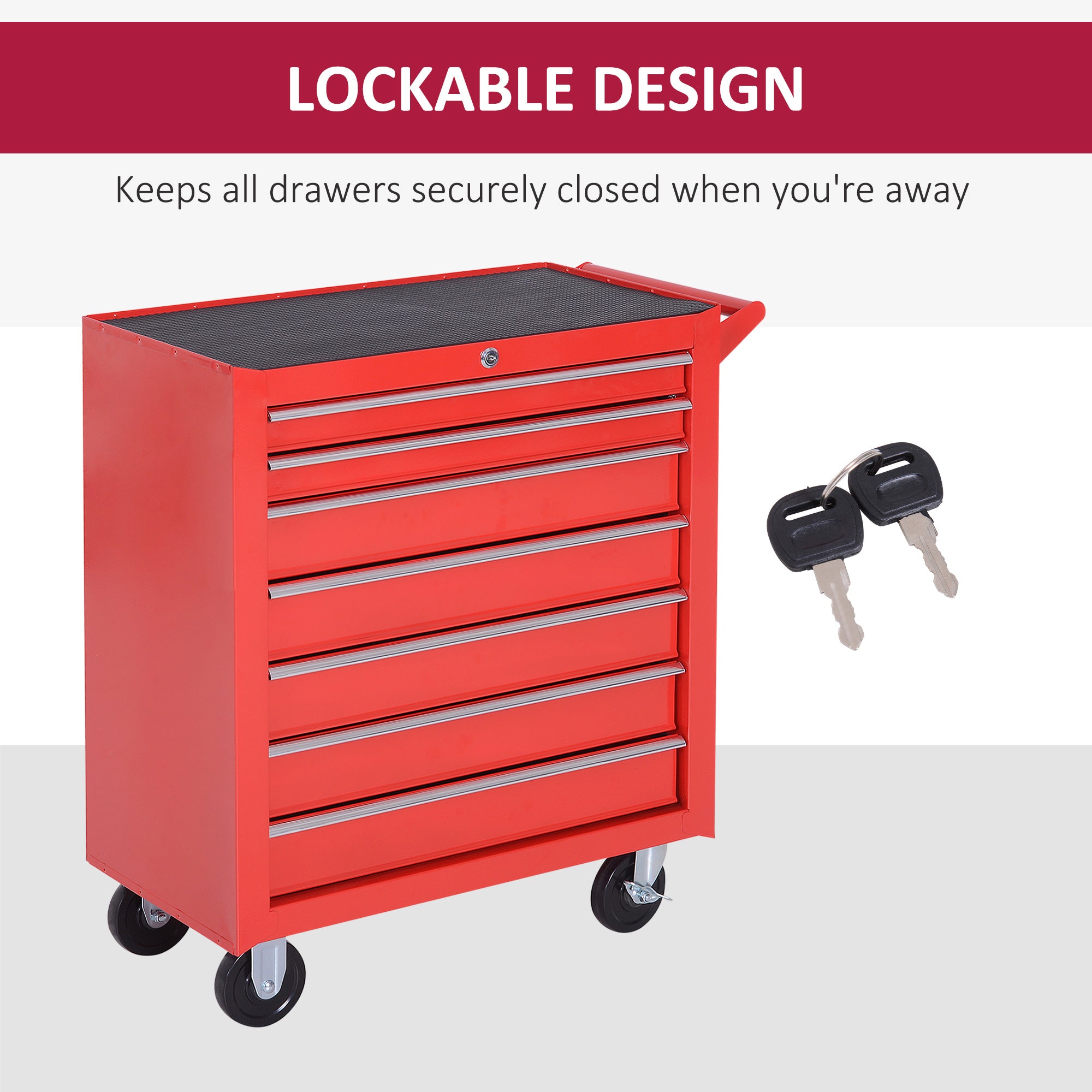 Kozy 7-Drawer Tool Box on Wheels Tool Cabinet 150 Load with Lockable swivel castors, Red