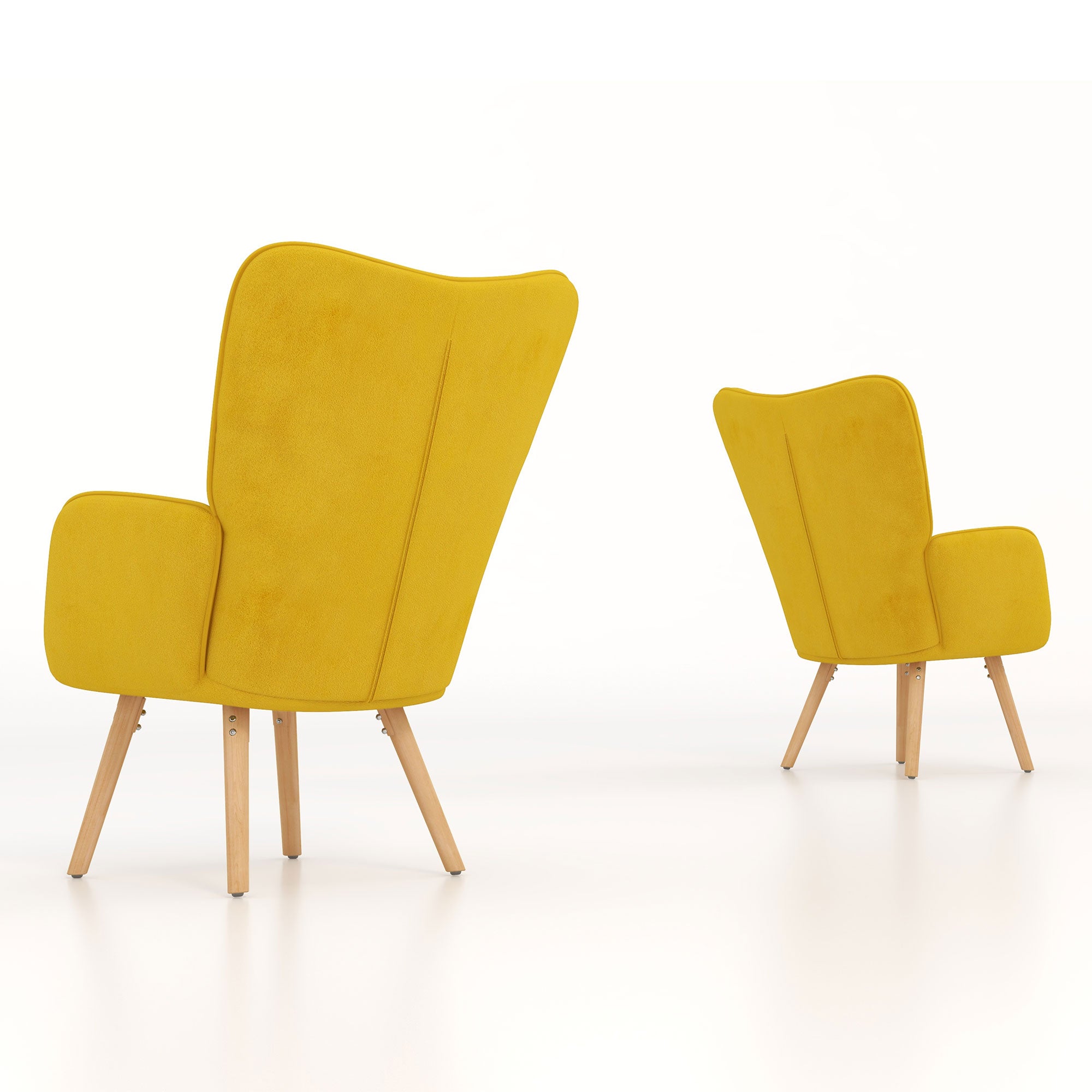 HOMCOM Modern Accent Chair Velvet-Touch Tufted Wingback Armchair Upholstered Leisure Lounge Sofa w/ Wood Legs, Set of 2, Yellow | Aosom UK