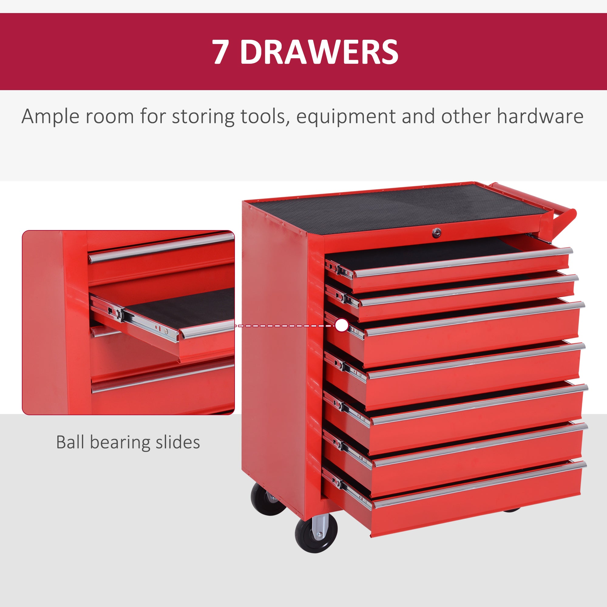 Kozy 7-Drawer Tool Box on Wheels Tool Cabinet 150 Load with Lockable swivel castors, Red