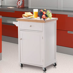 HOMCOM Kitchen Cart Storage Trolley Wooden Cabinet with Drawer Cupboard Towel Rail White