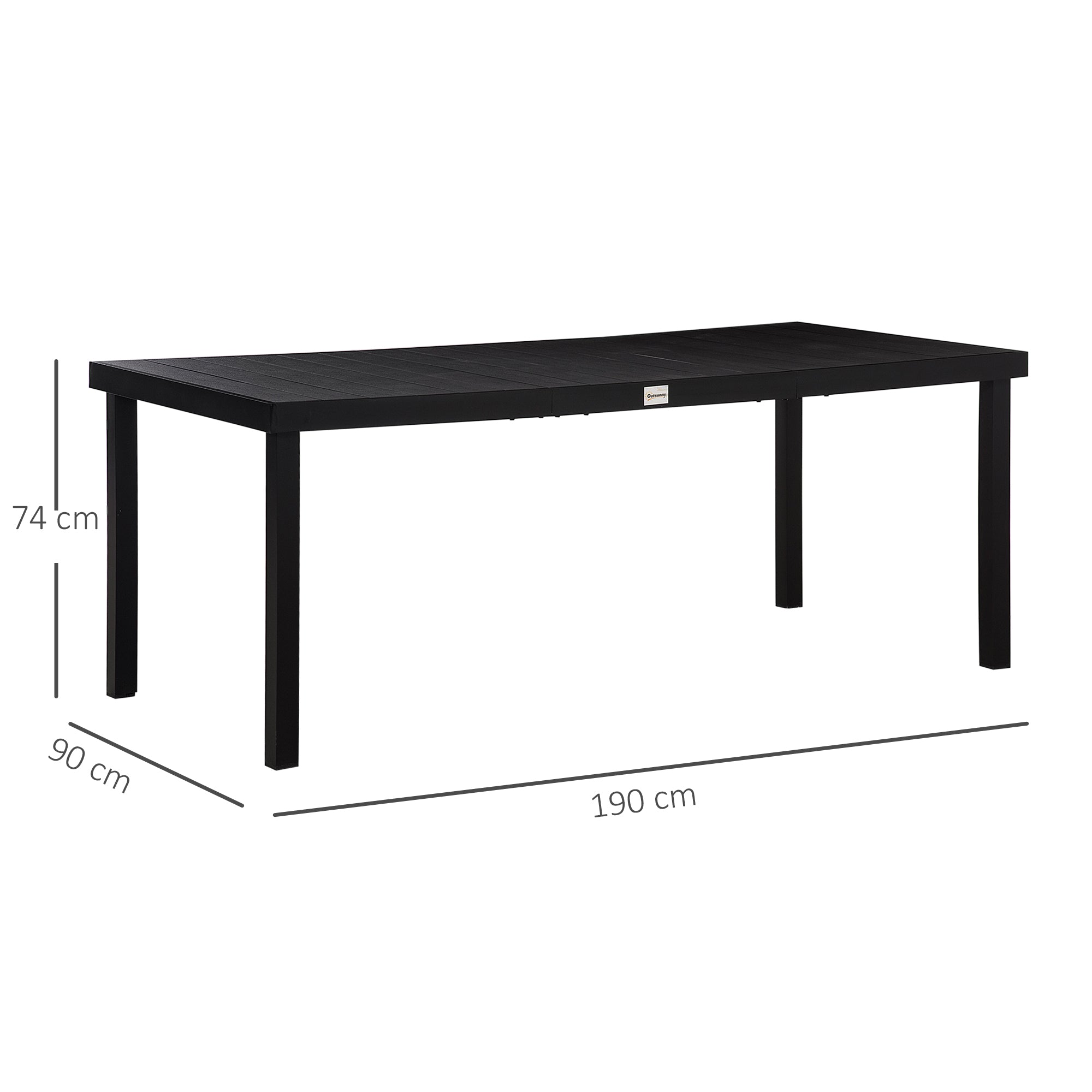 Kozy Aluminium Outdoor Garden Dining Table for 8 People, Faux Wood Top, for Garden, Patio, 190 x 90 x 74cm, Black