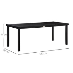 Kozy Aluminium Outdoor Garden Dining Table for 8 People, Faux Wood Top, for Garden, Patio, 190 x 90 x 74cm, Black