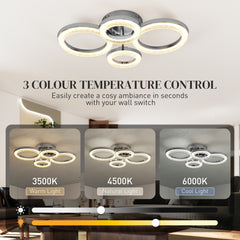 Kozy - LED Ceiling Light, Modern 4 Rings Ceiling Lamp with Wall Switch Control, 40W 4350lm Flush Mount Ceiling Light with 3500K/4500K/6000K Colour Temperatures for Living Room, Bedroom, Silver Tone