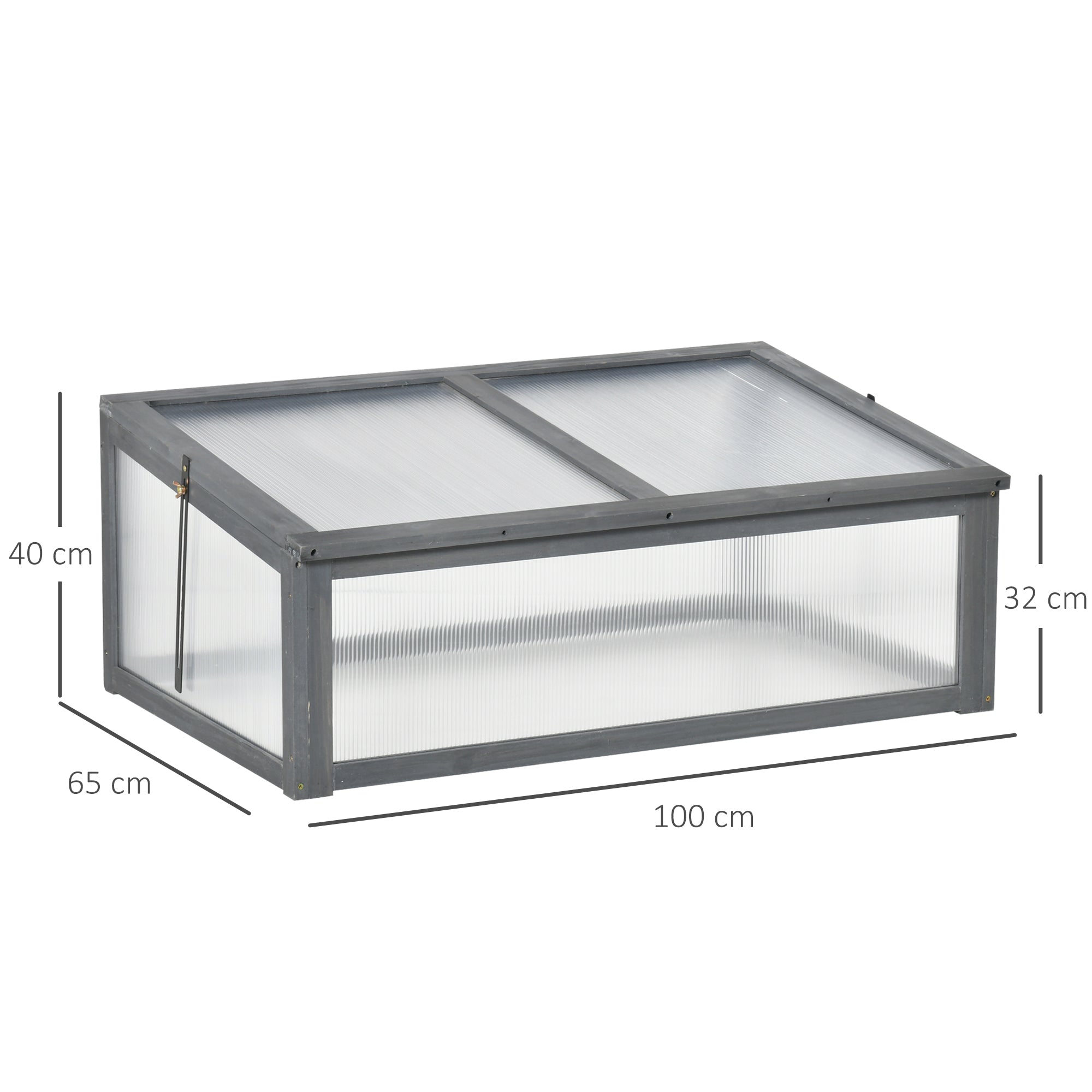 Kozy Wooden Cold Frame, Small Polycarbonate Greenhouse for Plants with Openable & Tilted Top Cover, Grey, 100 x 65 x 40cm
