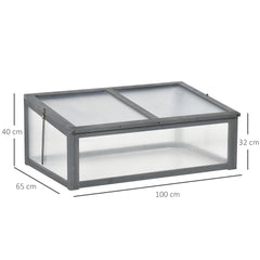 Kozy Wooden Cold Frame, Small Polycarbonate Greenhouse for Plants with Openable & Tilted Top Cover, Grey, 100 x 65 x 40cm