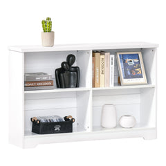 Kozy Wooden Cube Bookcase, 2 Tier Open Storage Shelving Unit with 4 Compartments, Freestanding Display Bookshelf for Home Office Living Room Furniture, 118 x 29 x 76cm, White