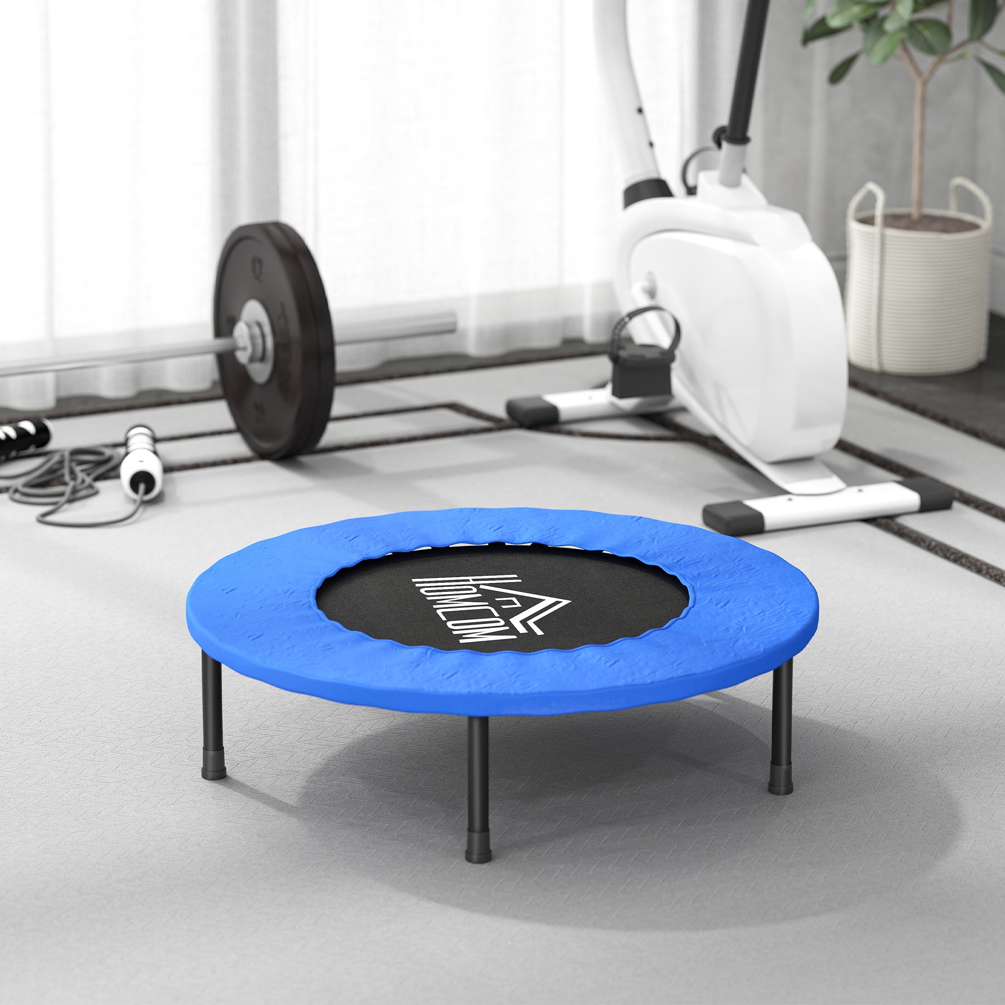 Kozy 32" Mini Fitness Trampoline Home Gym Yoga Exercise Rebounder Indoor Outdoor Jumper with Safety Pad, Support Up to 100 KG, Blue and Black