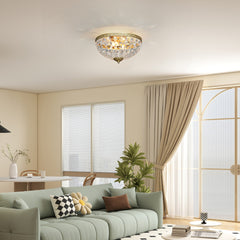 Kozy Crystal Chandelier Ceiling Light with 168 Octagonal Beads, Vintage 2-Light Flush Mount Ceiling Light for Living Room, Bedroom, Hallway, Dining Room, Gold Tone