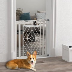 PawHut Pressure Fit Stair Gate, Dog Gate, with Auto Closing Door, Double Locking, Easy Installation, Openings 74-80cm - White | Aosom UK