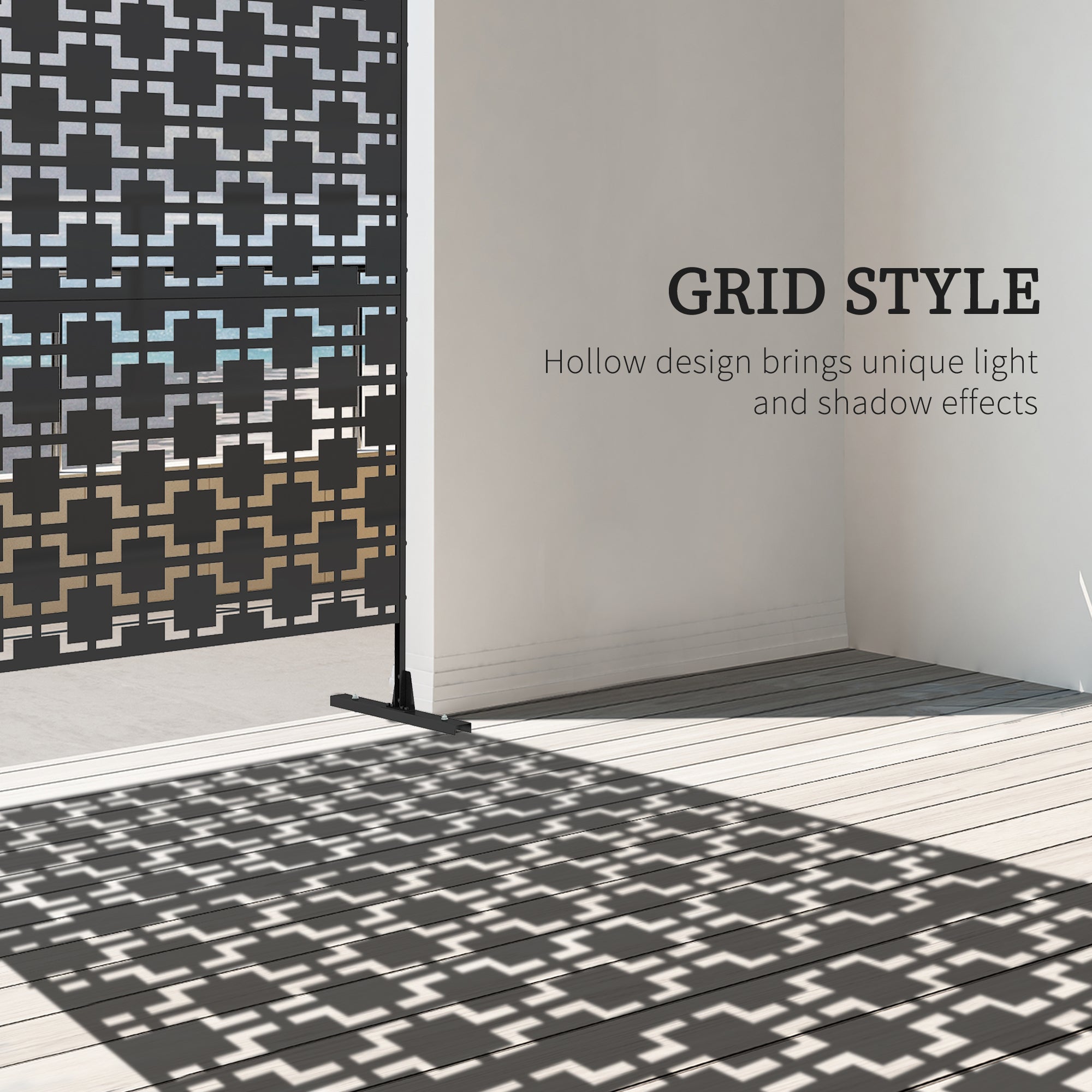 Kozy Metal Decorative Privacy Screen Outdoor Divider, Black Grid
