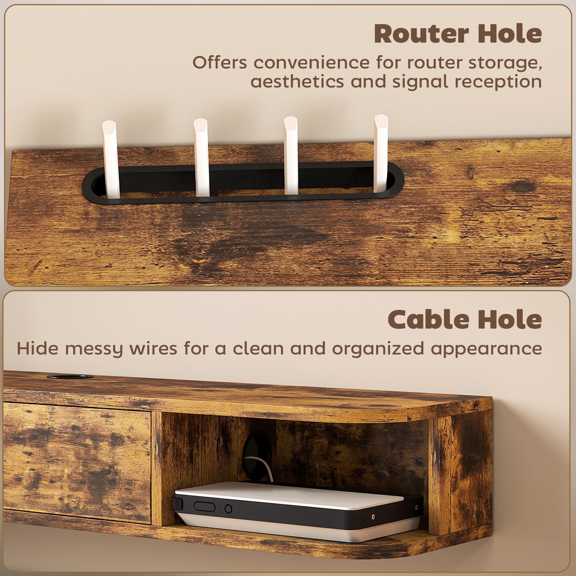 Kozy 120 cm Floating TV Unit for TVs up to 50 Inch - Rustic Brown