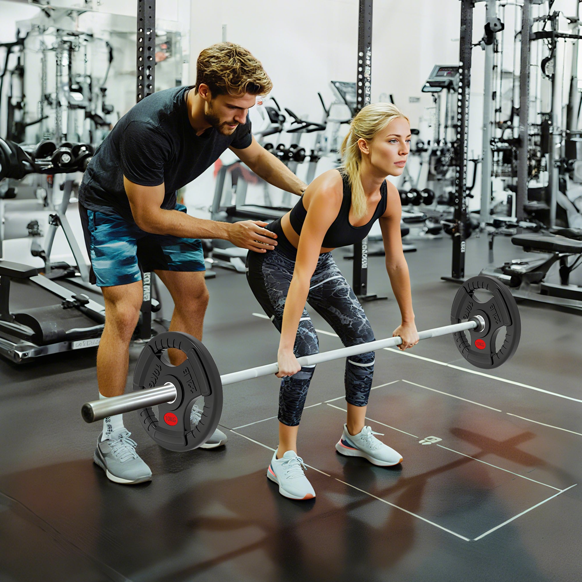 Kozy Olympic Weight Plates, 2"/5cm Weight Disc Pair with Tri-Grips, 2 x 10kg Dumbbell Plates for Weightlifting and Strength Training Home Gym Fitness Workout, Black