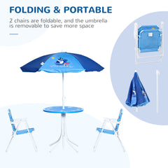 Kozy Kids Outdoor Bistro Table and Chair Set, Folding Garden Furniture w/ Shark Design, Removable, Adjustable Sun Umbrella, Ages 3-6 Years - Blue