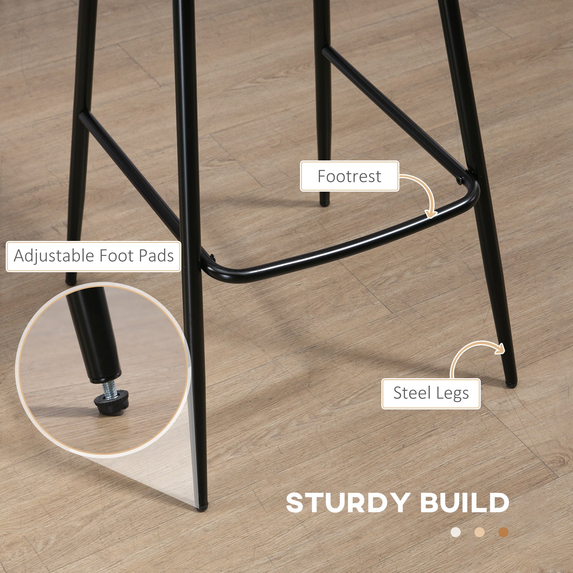 HOMCOM Bar Stools Set of 2, PU Leather Upholstered Bar Chairs, Counter Bar Stool with Backs and Steel Legs for Dining Room, Brown | Aosom UK