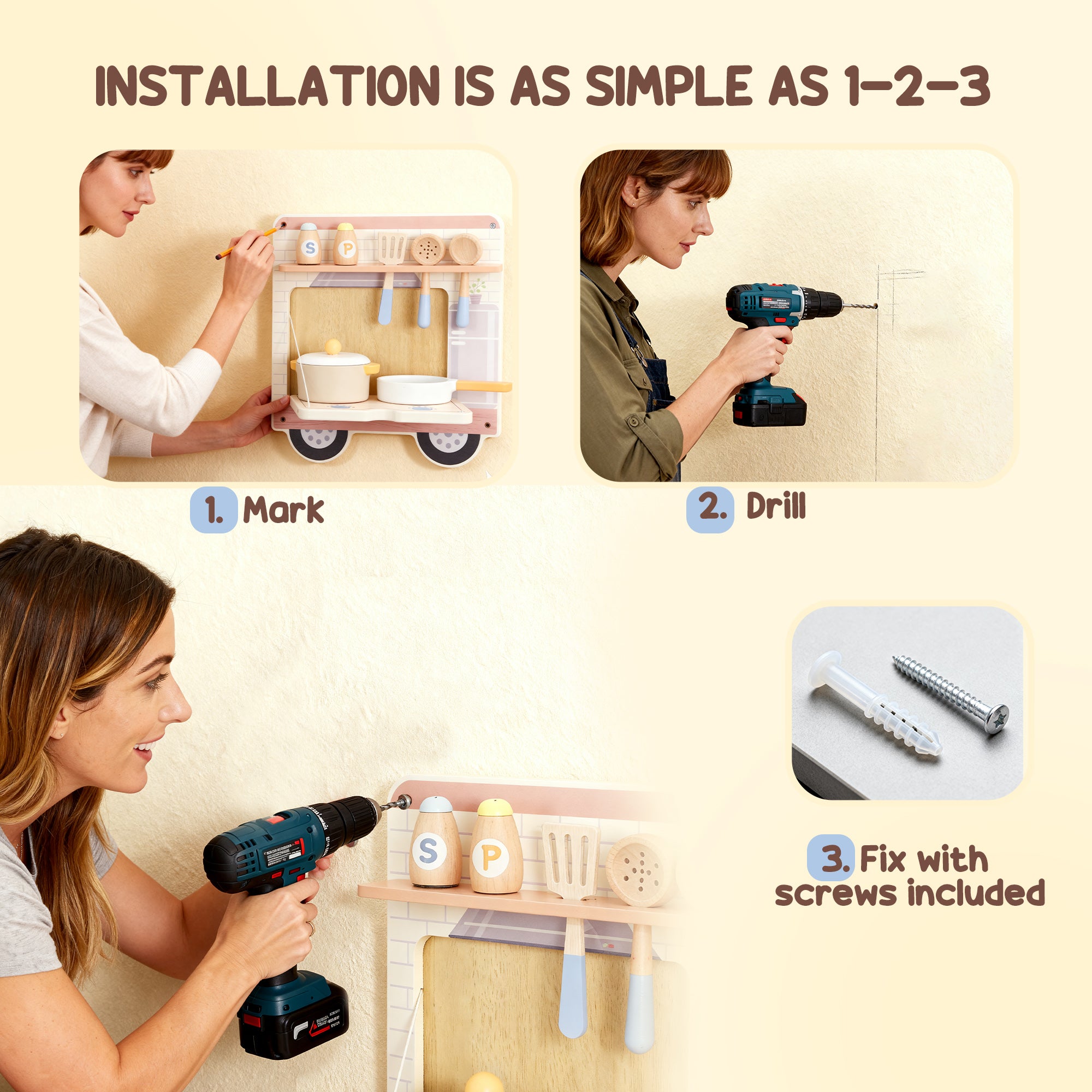Kozy Wooden Busy Board, 5 in 1 Activity Wall Panels for Kids 3+ Years, for Daycare, Playroom, Home