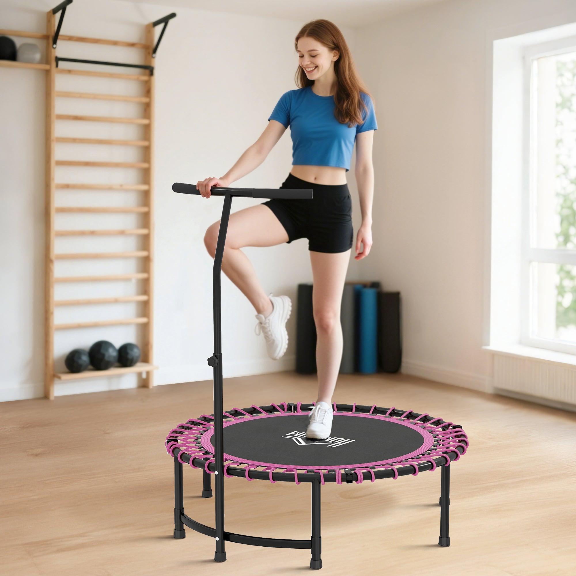Kozy Mini Round Steel Frame Trampoline w/ Adjustable Handle, Pink