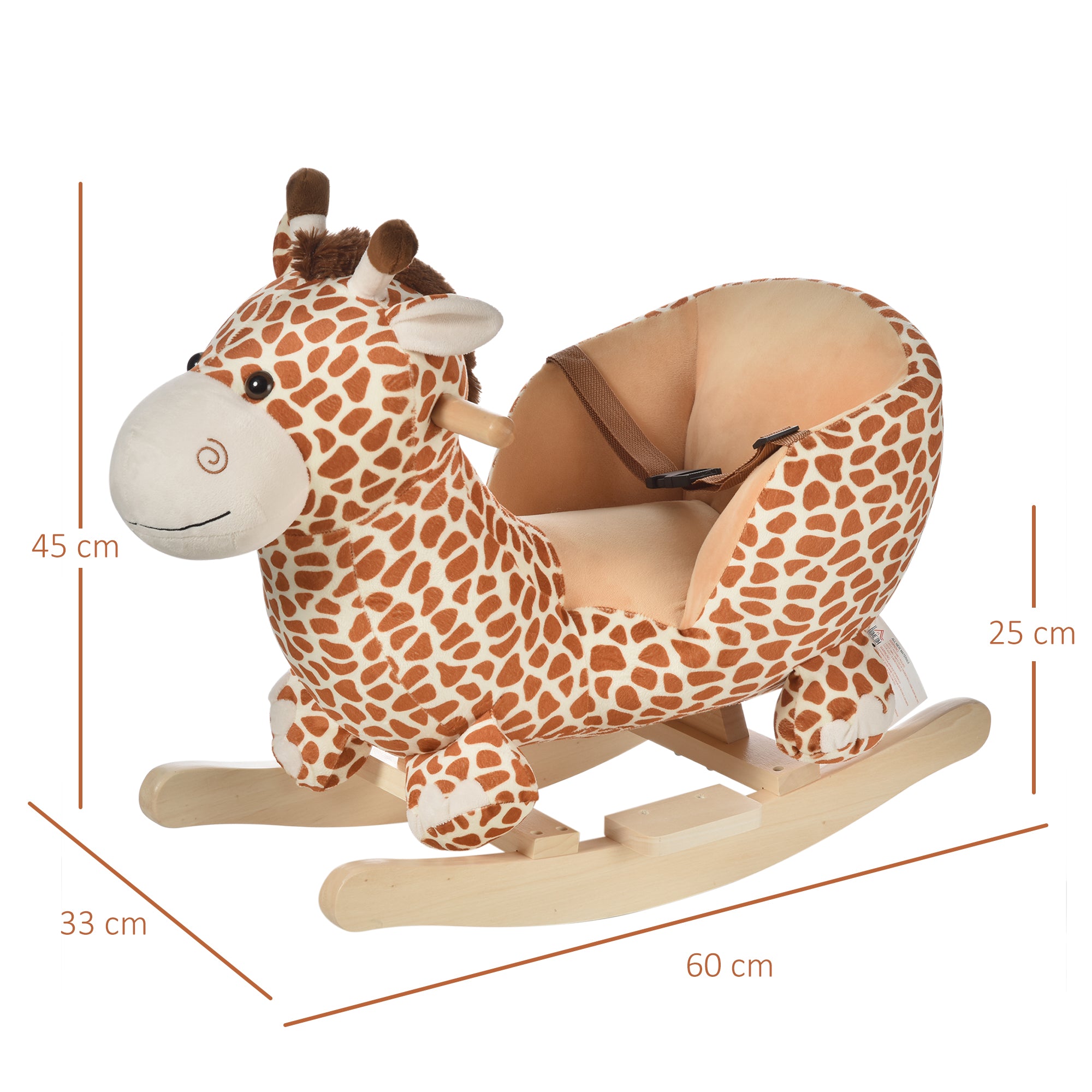 HOMCOM Ride on Unicorn Flush Rocking Horse Ride on Toys, Giraffe Shape, Fit for 3-6 Kids, Playing Nursery Rhymes | Aosom UK