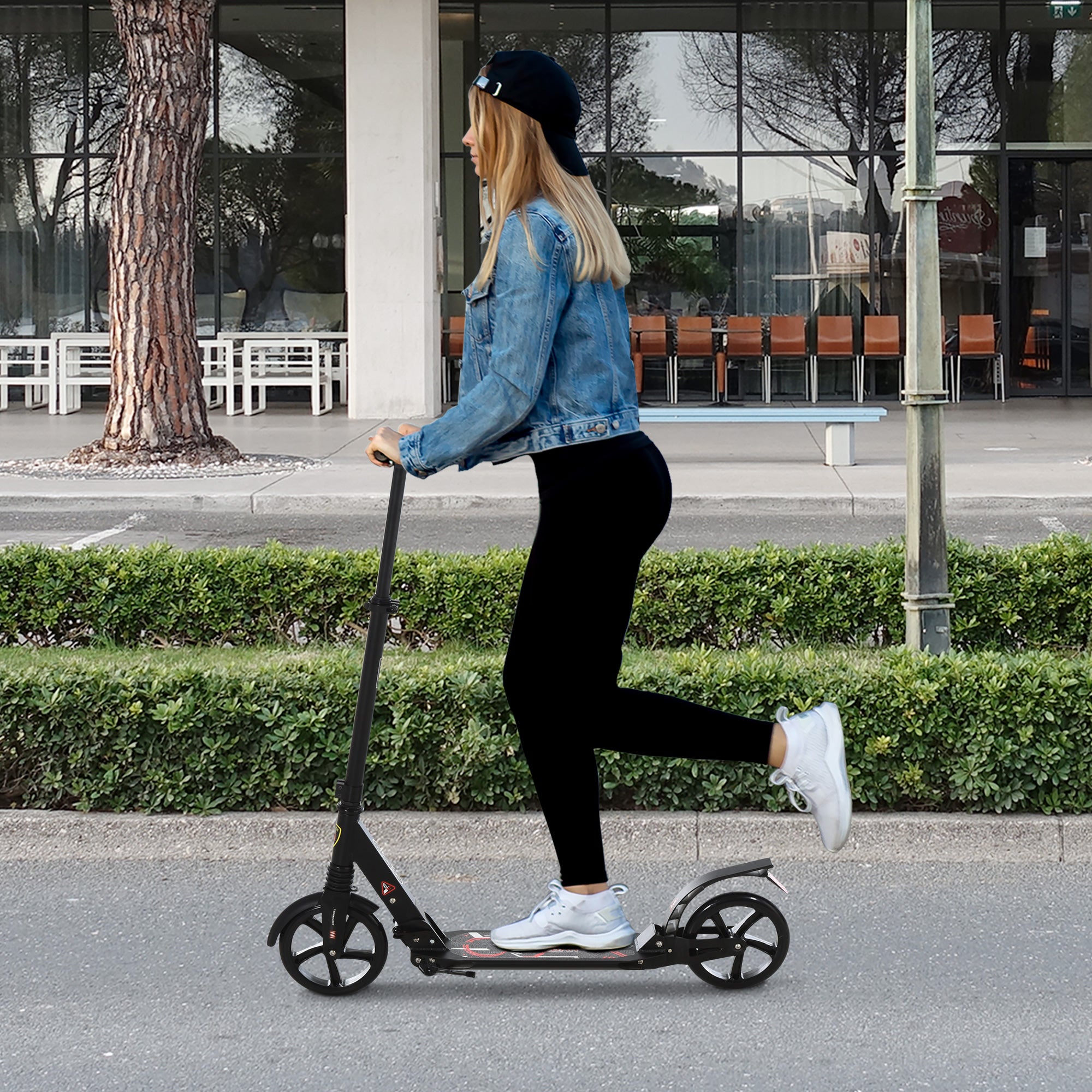 Kozy Folding Kick Scooter, Adjustable Ride On Scooter with 200mm Big Wheels and Double Shock Absorption, Urban Scooter for 14+ Teens Adult, Black