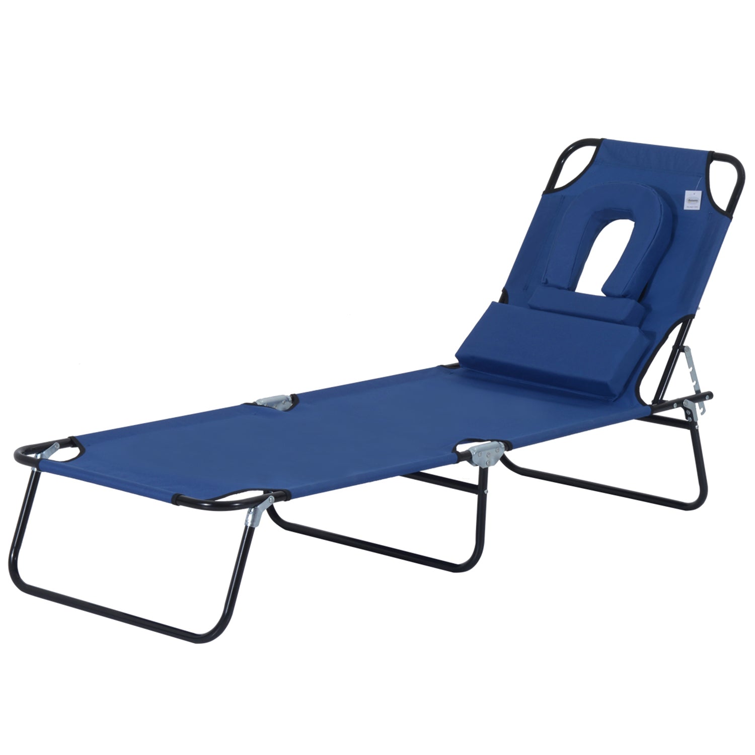 Outsunny Foldable Sun Lounger, Reclining Garden Chair with Pillow and Reading Hole, Adjustable, Blue