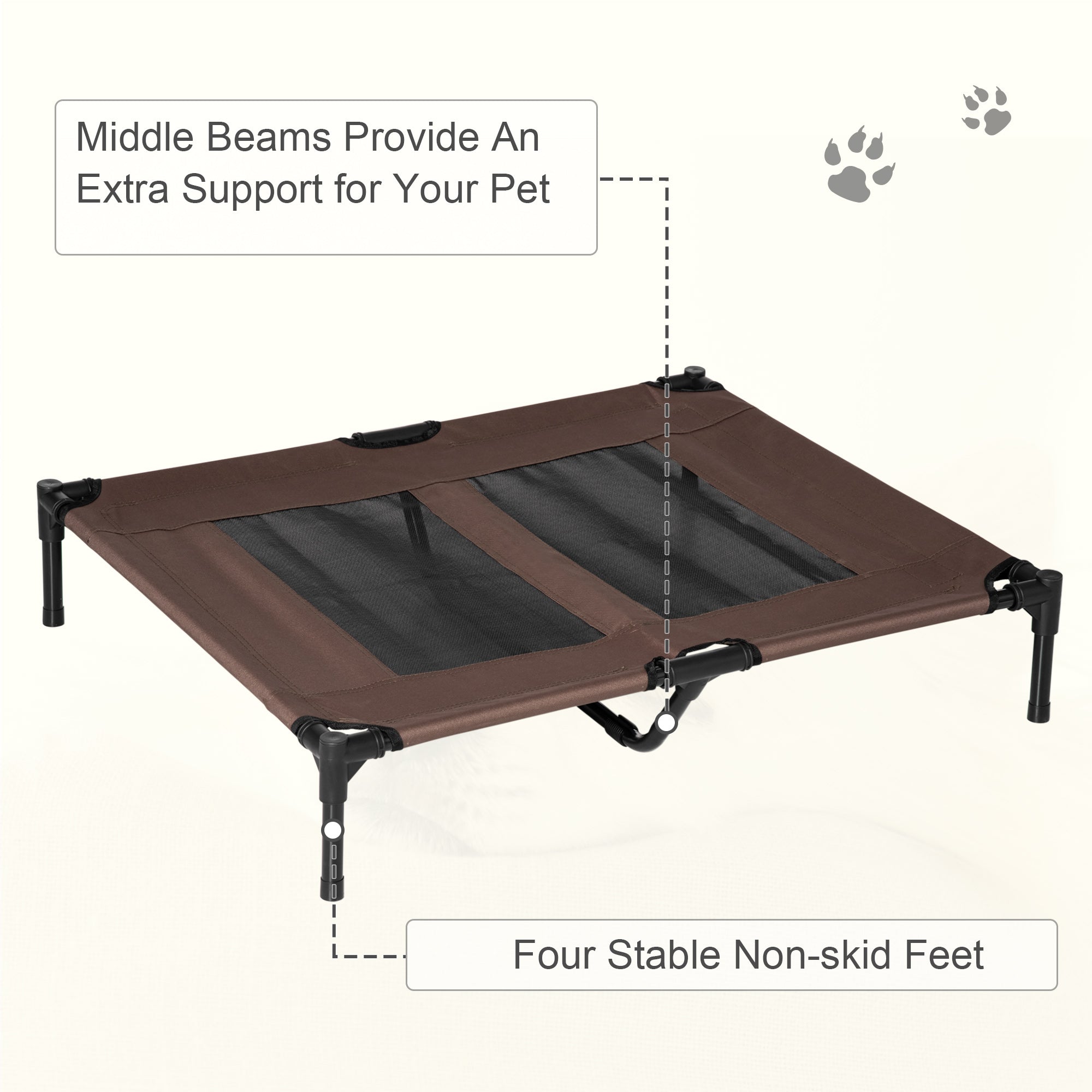 Kozy Large Raised Dog Bed Cat Elevated Lifted Cooling Portable Camping Basket Outdoor Indoor Mesh Pet Cot Metal Frame Brown