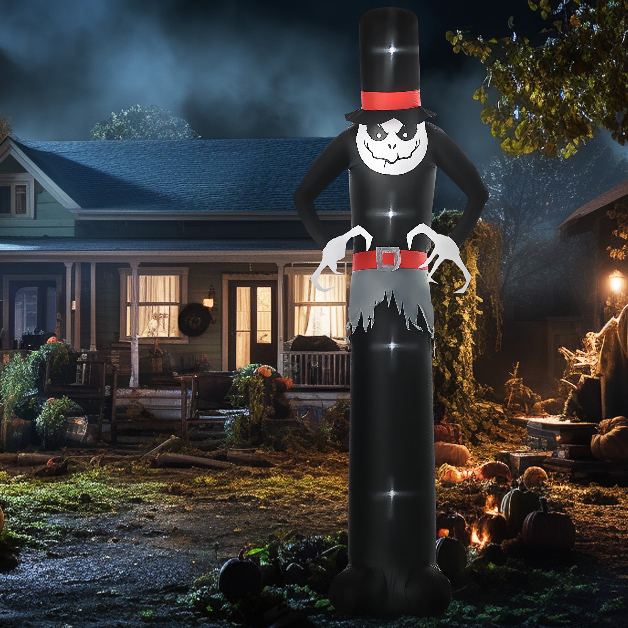 Kozy Giant 10ft Halloween Inflatables Tall Ghost with Hat, Build-in LEDs Blow Up Scary Outdoor Decorations, for Party Yard Garden Lawn Decoration