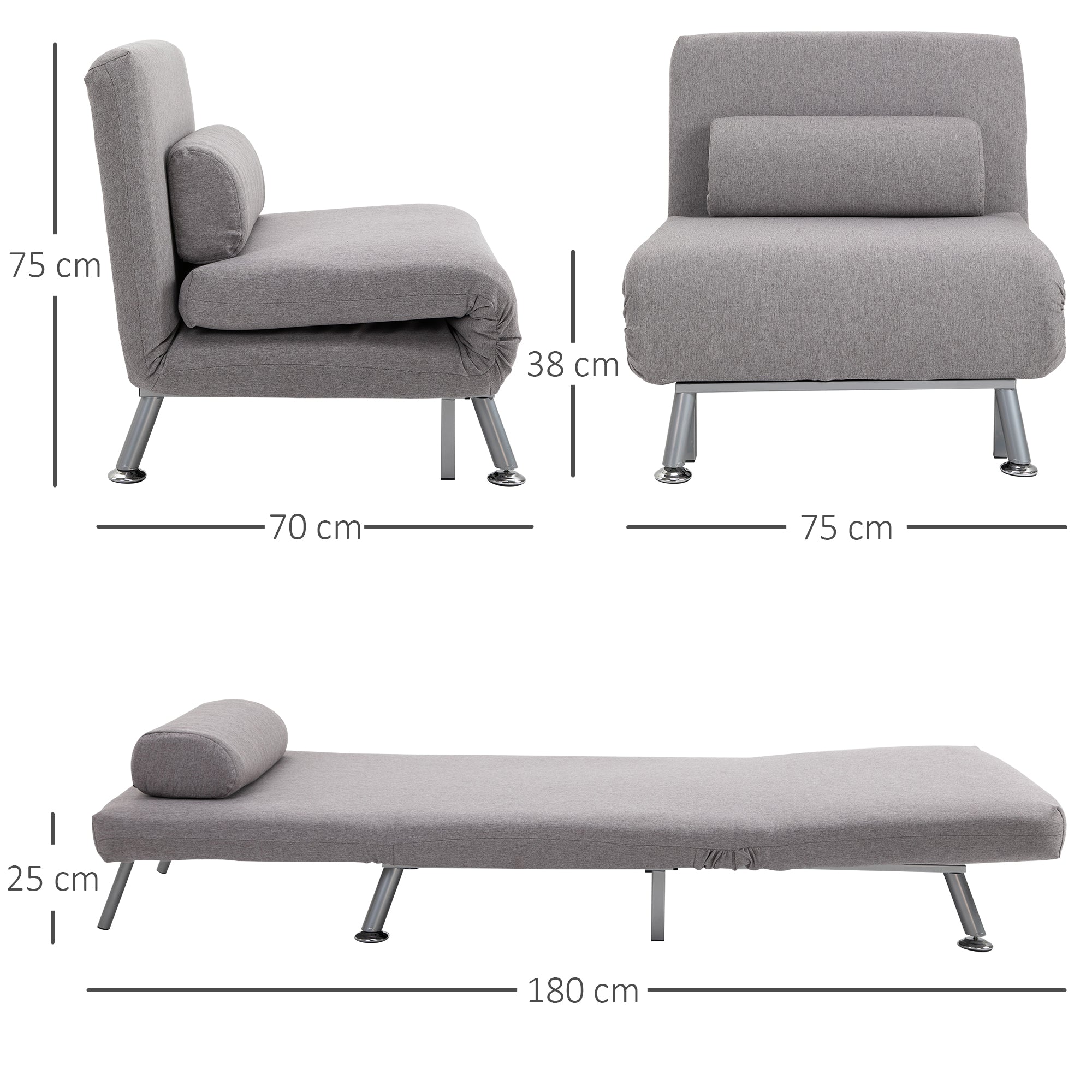 Kozy Adjustable Back Futon Sofa Chair - Grey