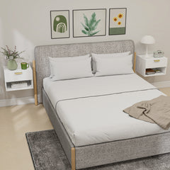 Kozy Floating Nightstands Set of 2, Modern Wall Mounted Bedside Tables with Fluted Drawer and Open Shelf for Bedroom, White