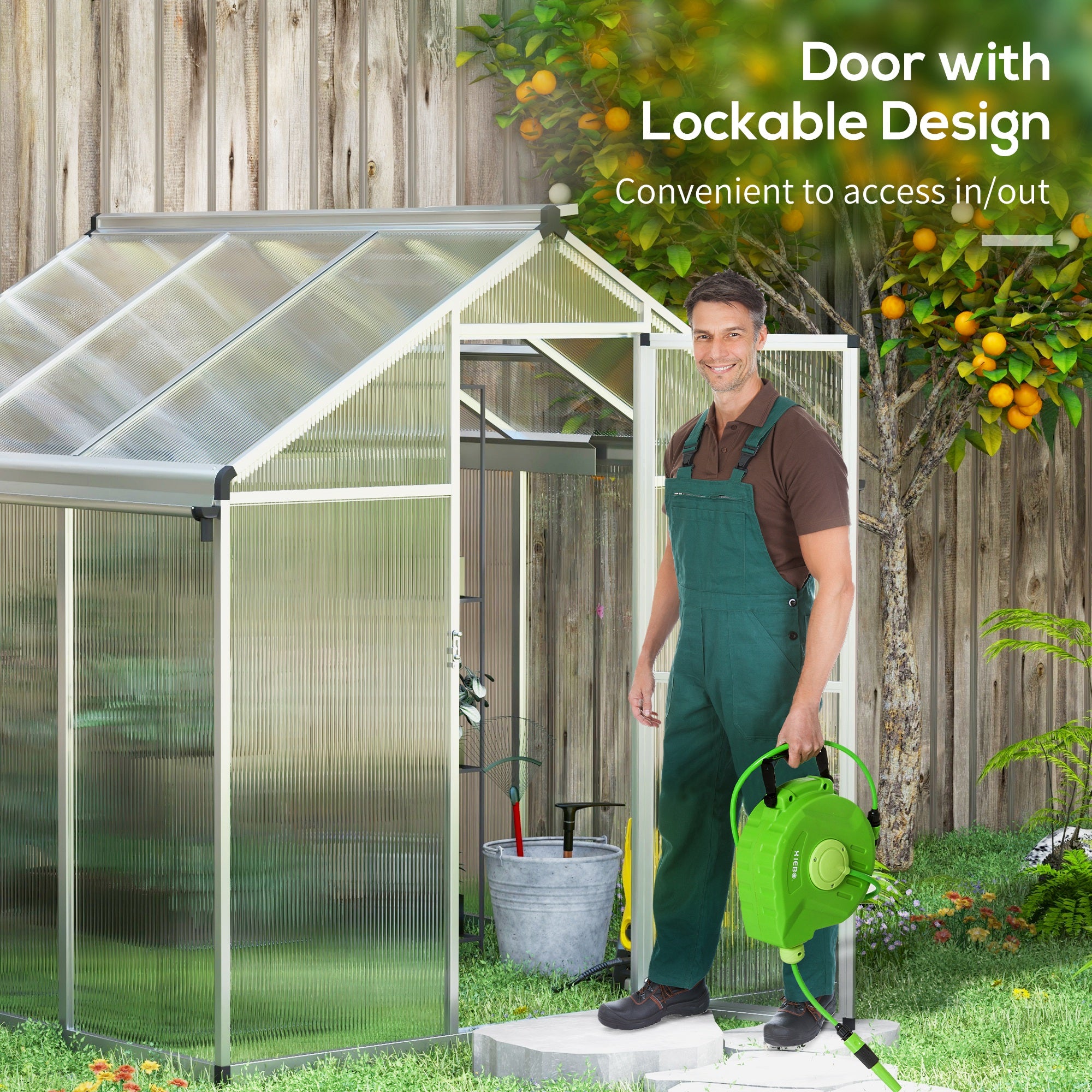 Outsunny 6x6ft Clear Polycarbonate Greenhouse Aluminium Frame Large Walk