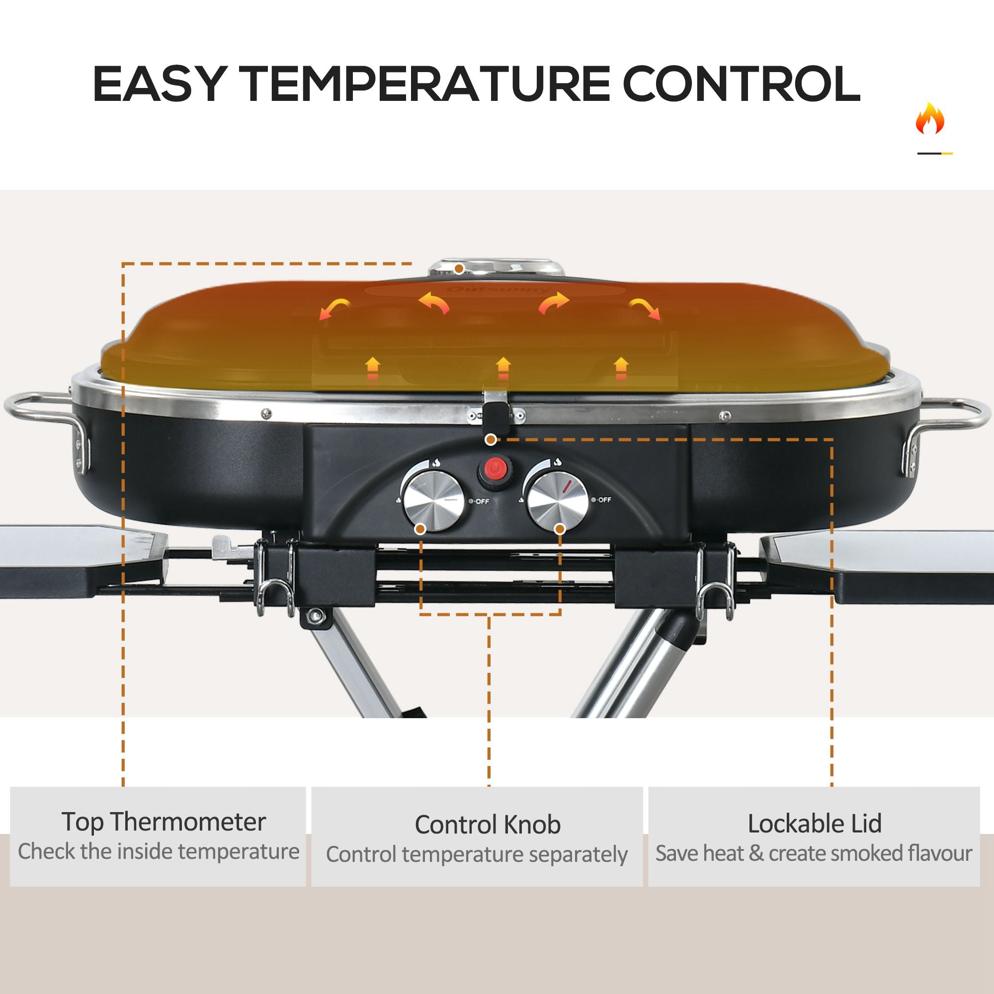 Kozy Foldable Gas BBQ Grill 2 Burner Garden Barbecue Trolley w/ Lid Side Shelves Storage Pocket Piezo Ignition Thermometer, Aluminium Alloy