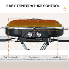 Kozy Foldable Gas BBQ Grill 2 Burner Garden Barbecue Trolley w/ Lid Side Shelves Storage Pocket Piezo Ignition Thermometer, Aluminium Alloy