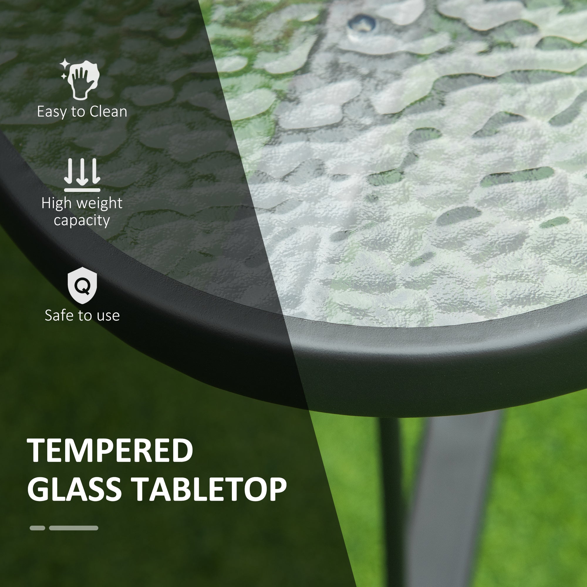 Kozy Square Outdoor Garden Dining Table with Parasol Hole, Tempered Glass Top, Steel Frame for Garden, Lawn, Patio, Black