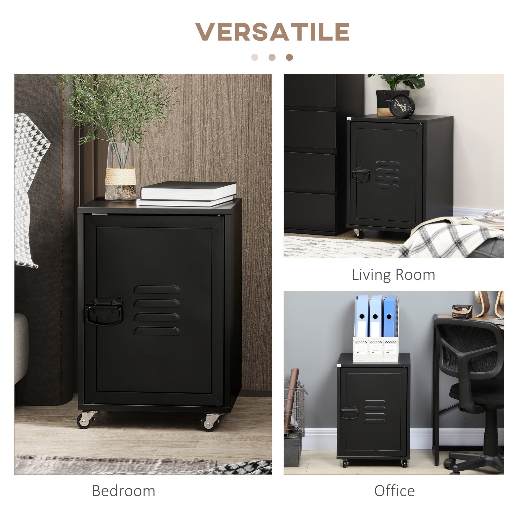 Kozy Rolling Metal Filing Cabinet, Industrial Mobile Storage Cabinet with Adjustable Shelf and Wheels for Home Office Living Room, Black