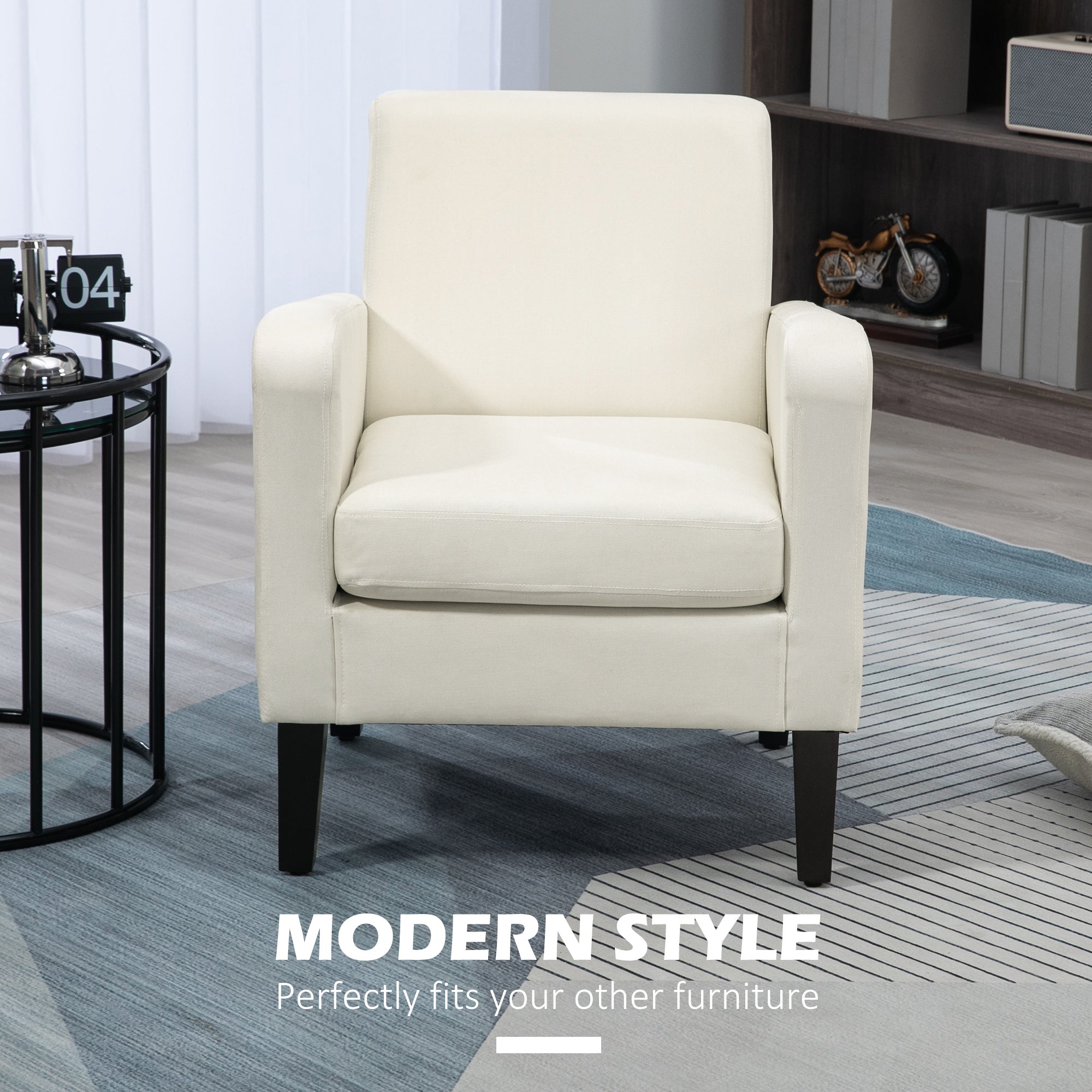 Modern Accent Chair, HOMCOM Single Sofa Occasional Chair with Rubber Wood Legs for Living Room, Bedroom, Cream White | Aosom UK
