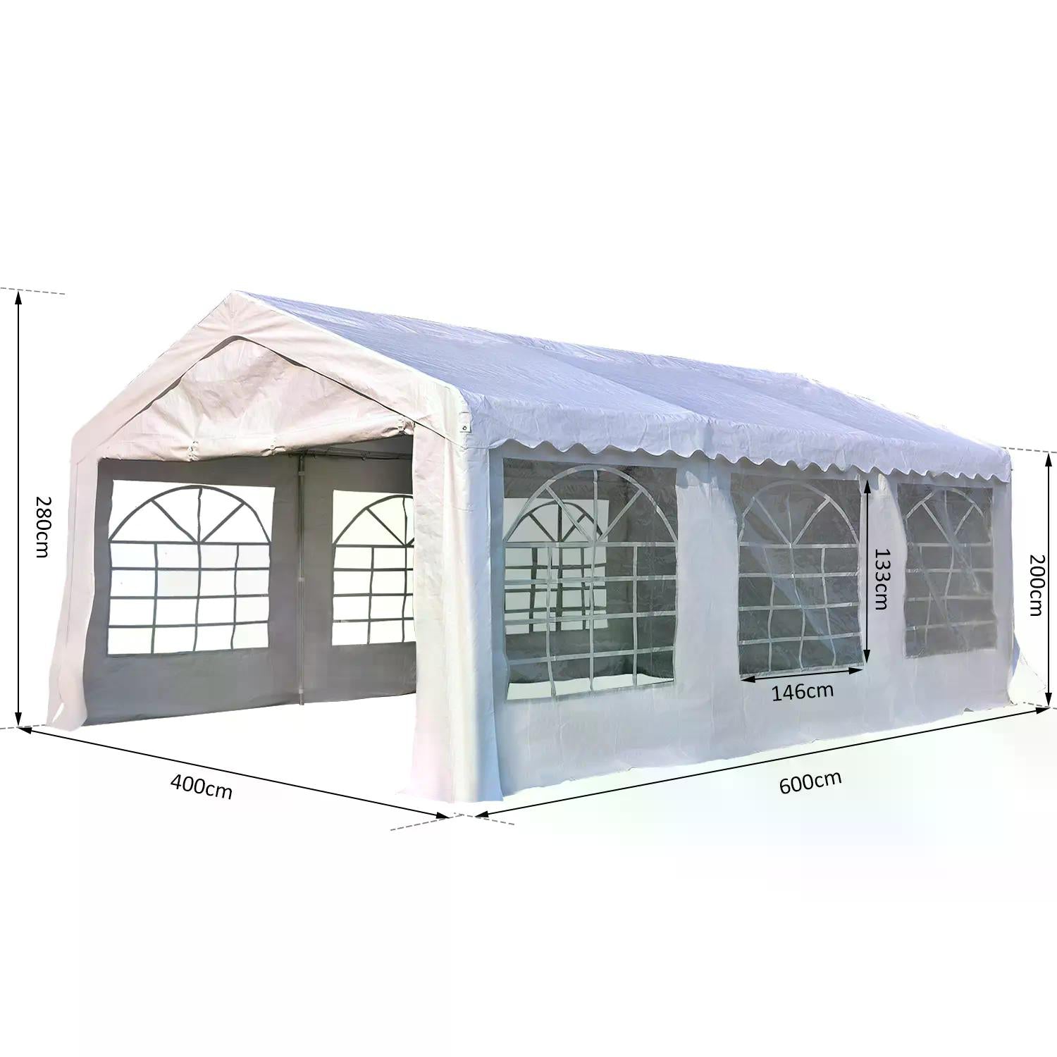 Outsunny 6m x 4 mParty Tents Portable Carport Shelter w/ Removable Sidewalls & Doors Party Tent Shelter Car Canopy