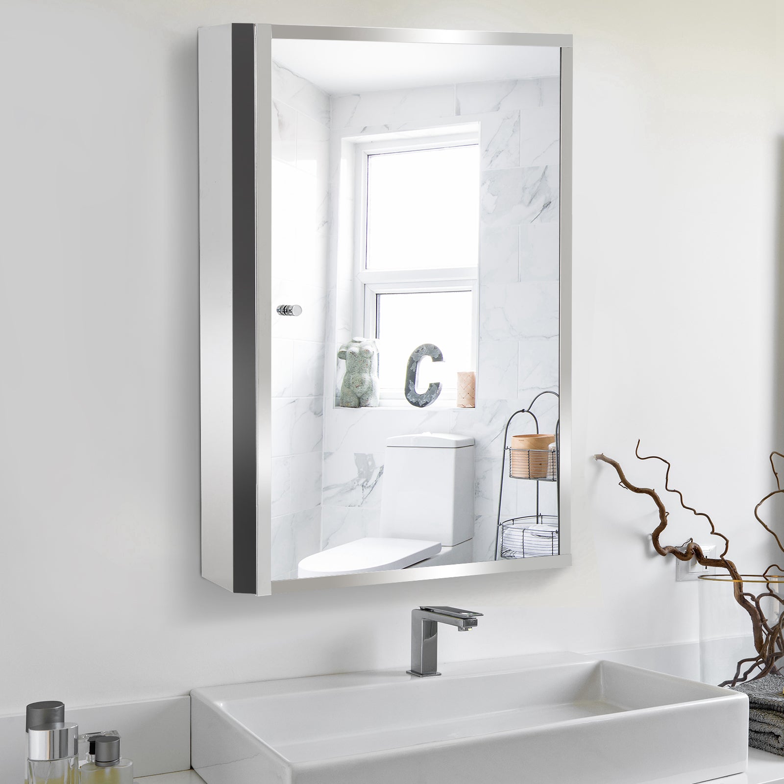 HOMCOM 60L X 40W X 13T cm Stainless Steel Wall Mirror Cabinet