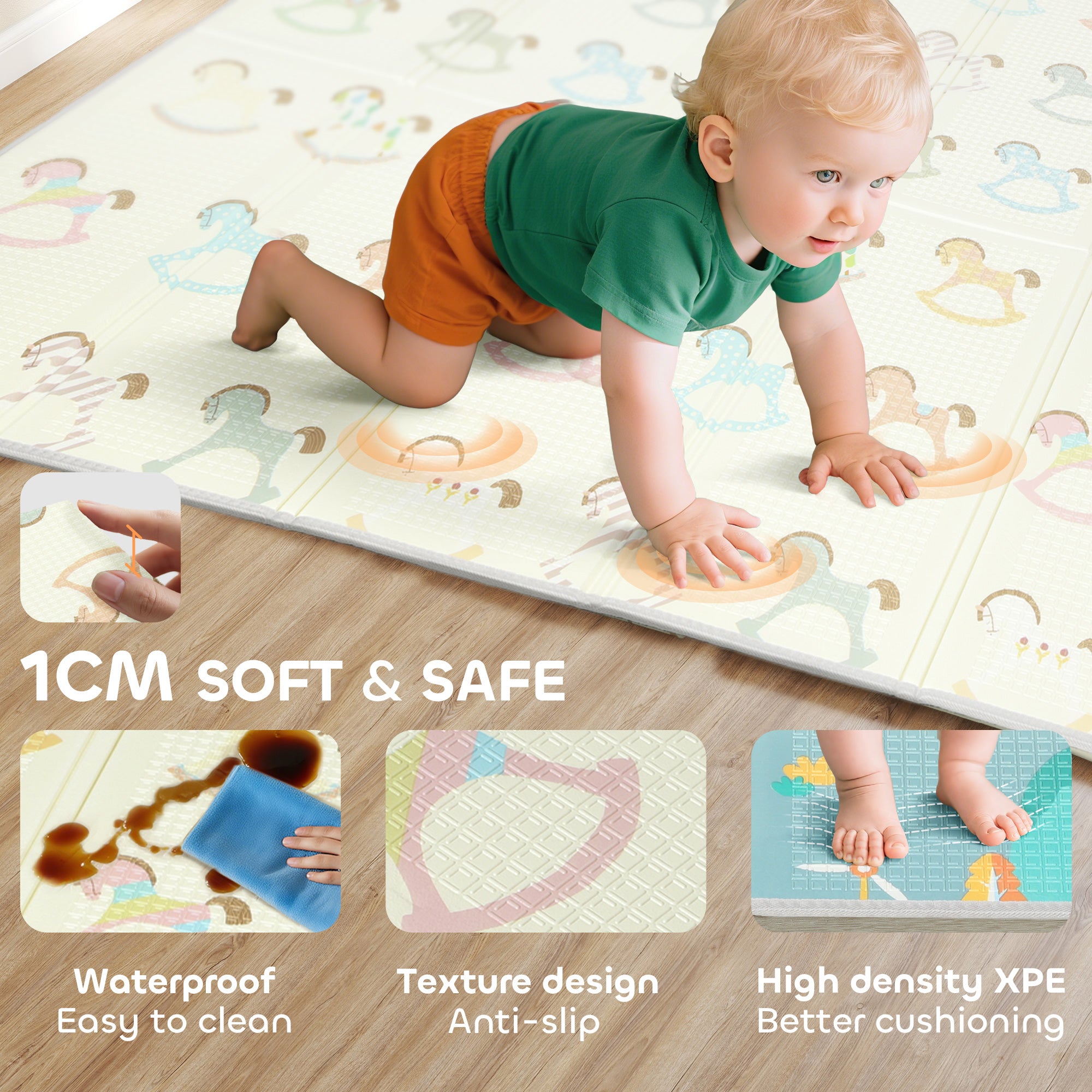 Kozy Foldable Double-Sided Baby Play Mat, for Toddlers, Bedrooms, Nurseries, Playrooms