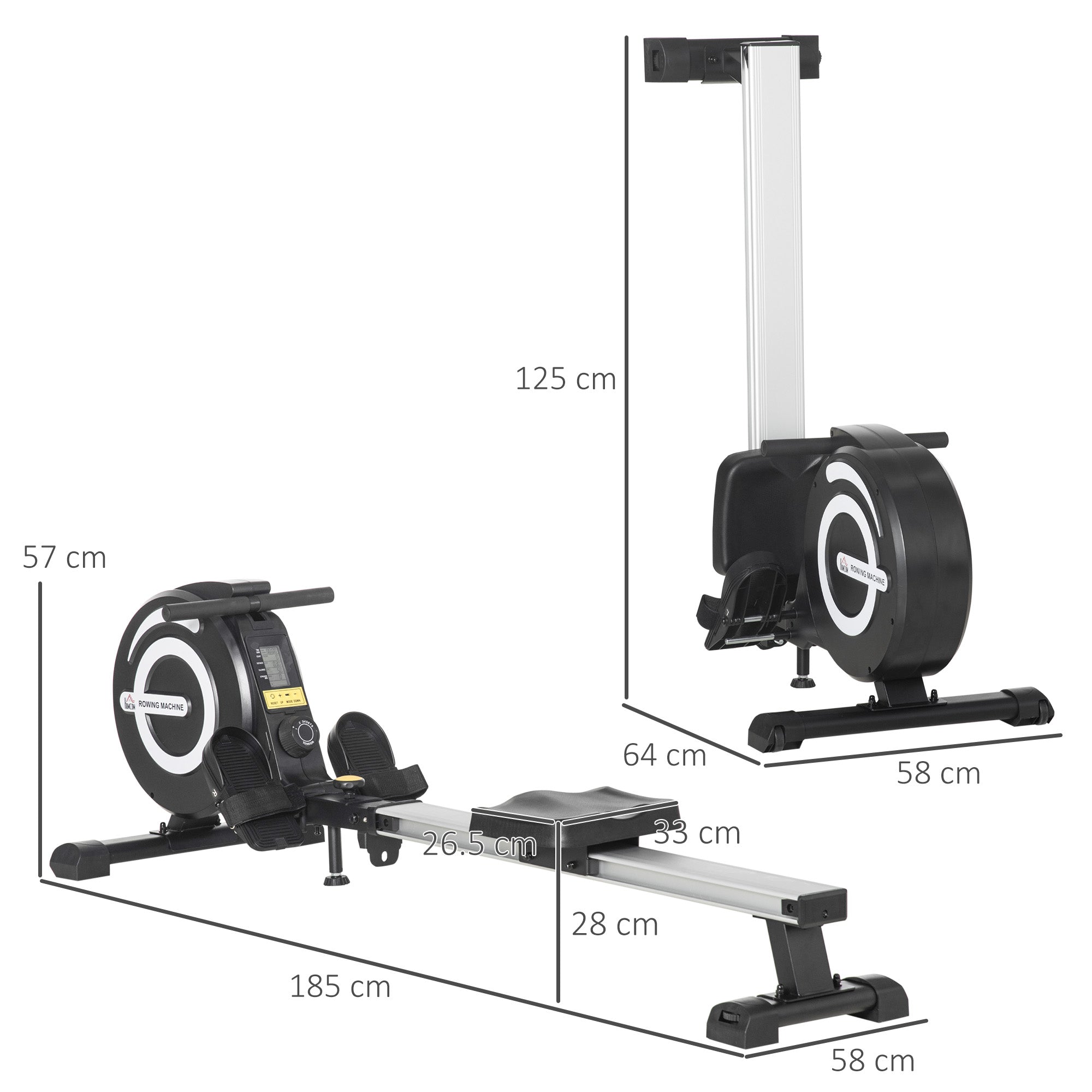 Kozy Folding Rowing Machine, Magnetic Rower Machine with 8 Levels Quiet Resistance, LCD Monitor, Wheels, Aluminium Slide Rail, Vertical Storage, 102kg Weight Capacity for Home Gym Cardio Training