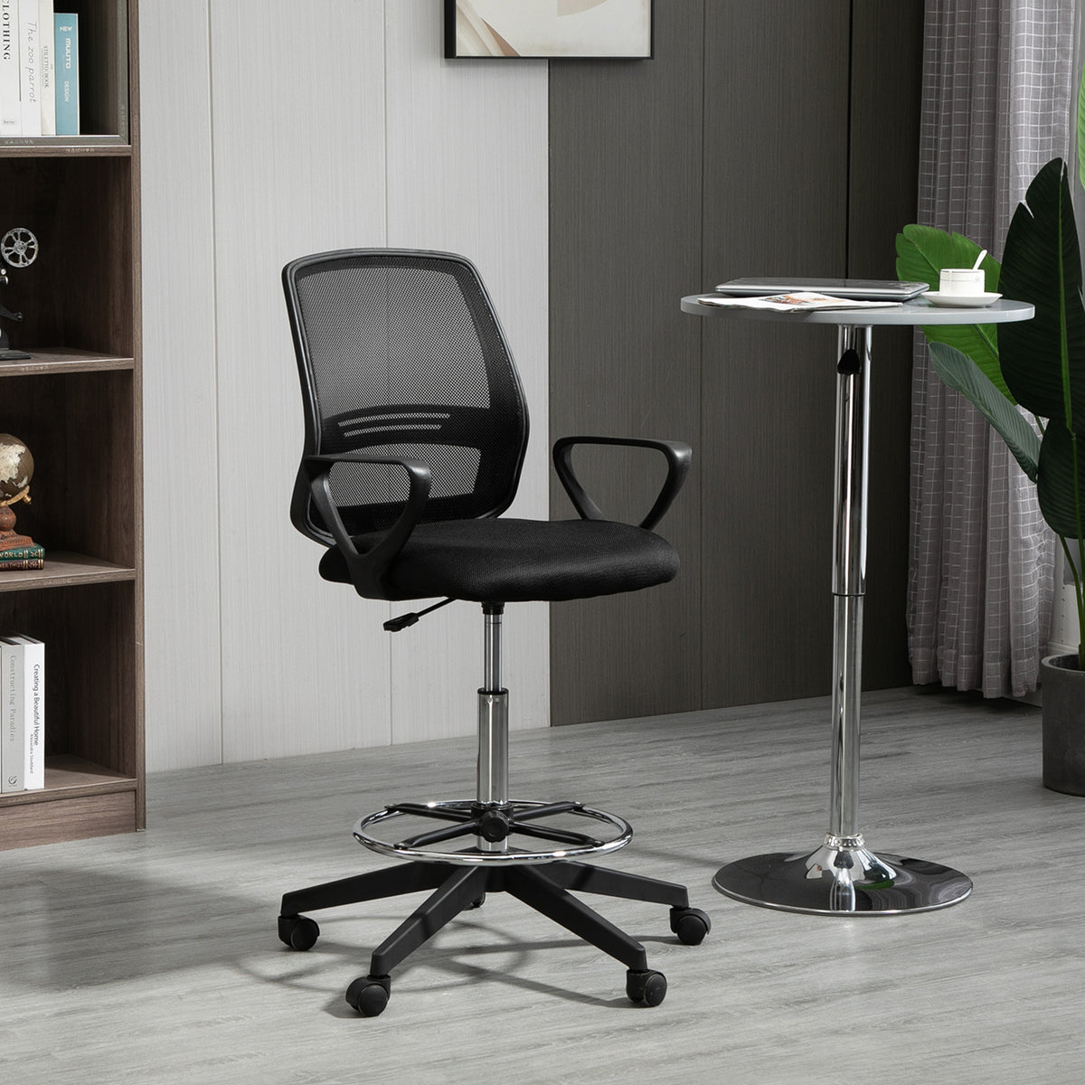 Vinsetto Drafting Chair, Ergonomic Mesh Back with Adjustable Height & Footrest, 360 Swivel