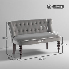 Kozy - Velvet 2 Seater Sofa, Button Tufted Wingback Loveseat with Rubber Wood Legs for Living Room, Bedroom, Charcoal Grey