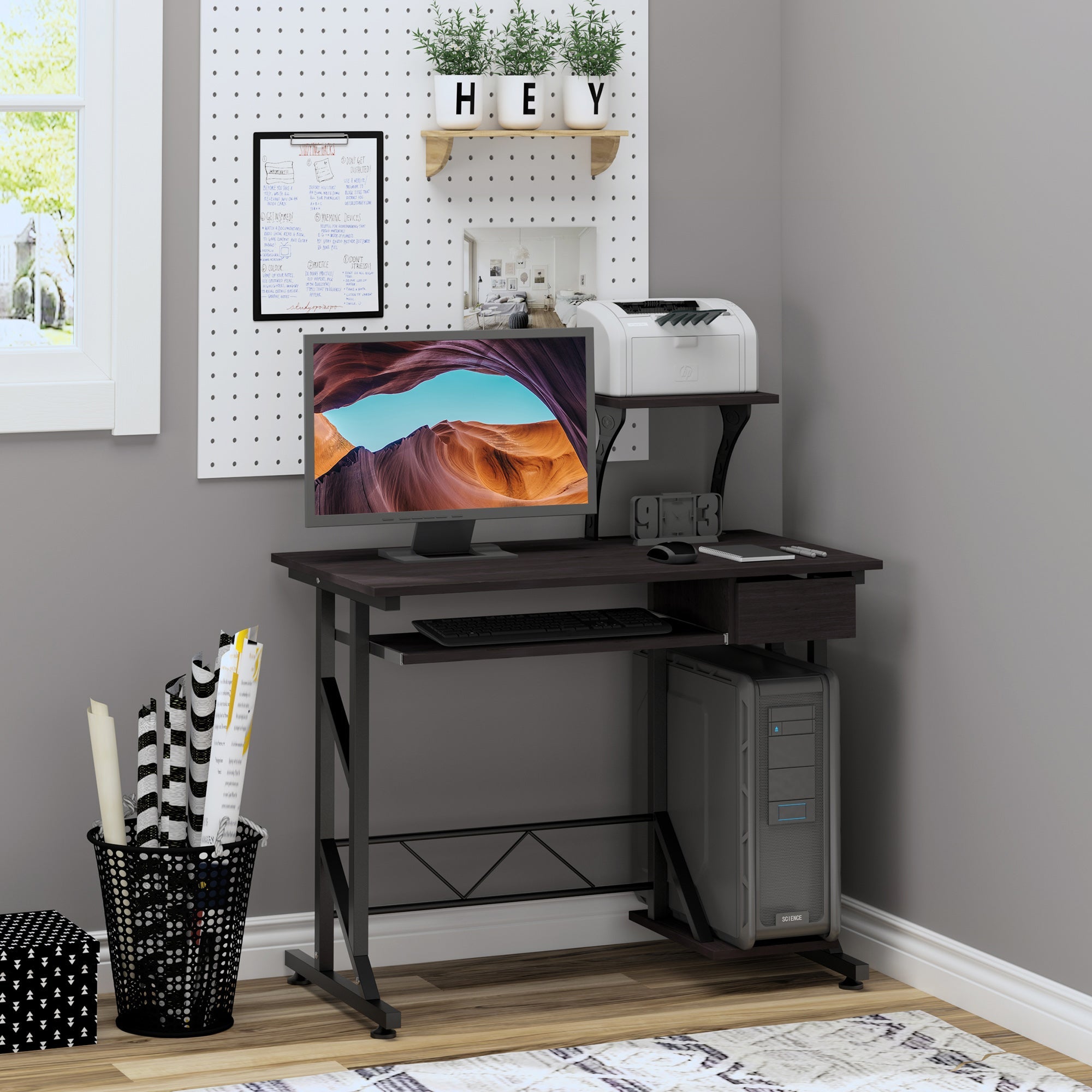 HOMCOM Wooden Computer Desk with Display Shelf, Executive PC Workstation for Home Office, Brown | Aosom UK