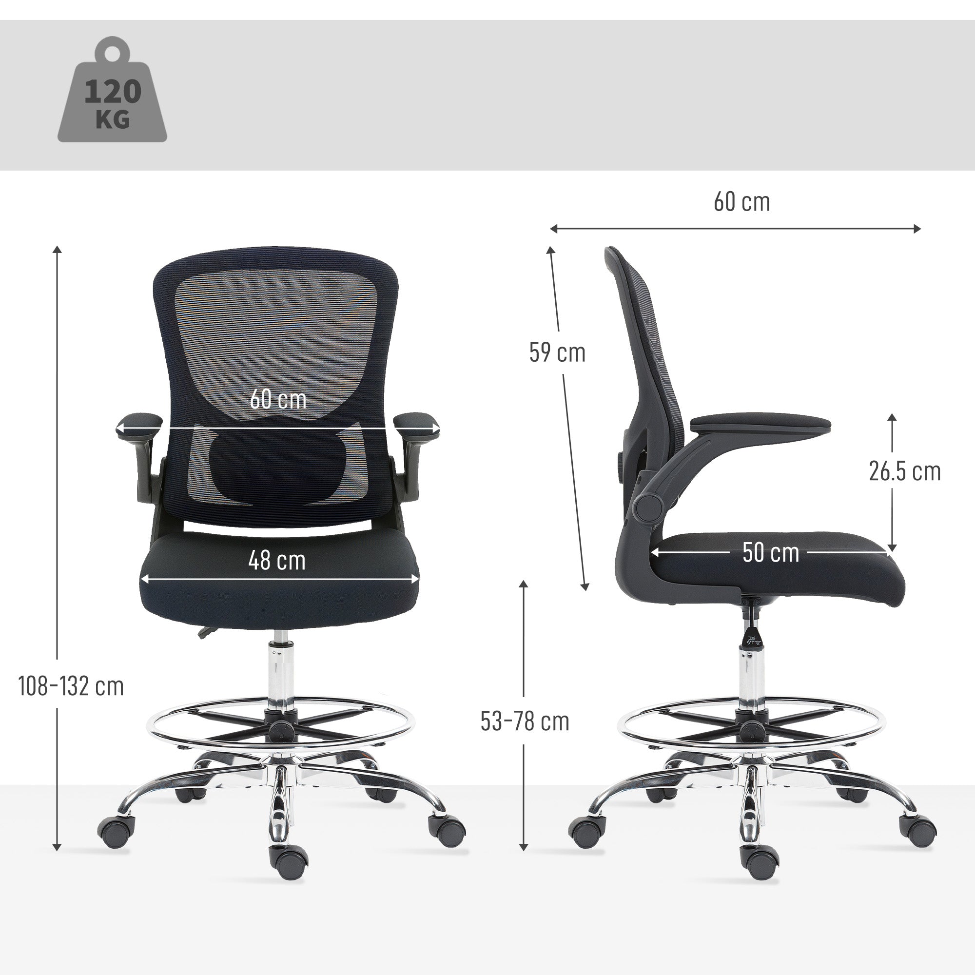 Kozy Draughtsman Chair, with Adjustable Lumbar - Charcoal Grey