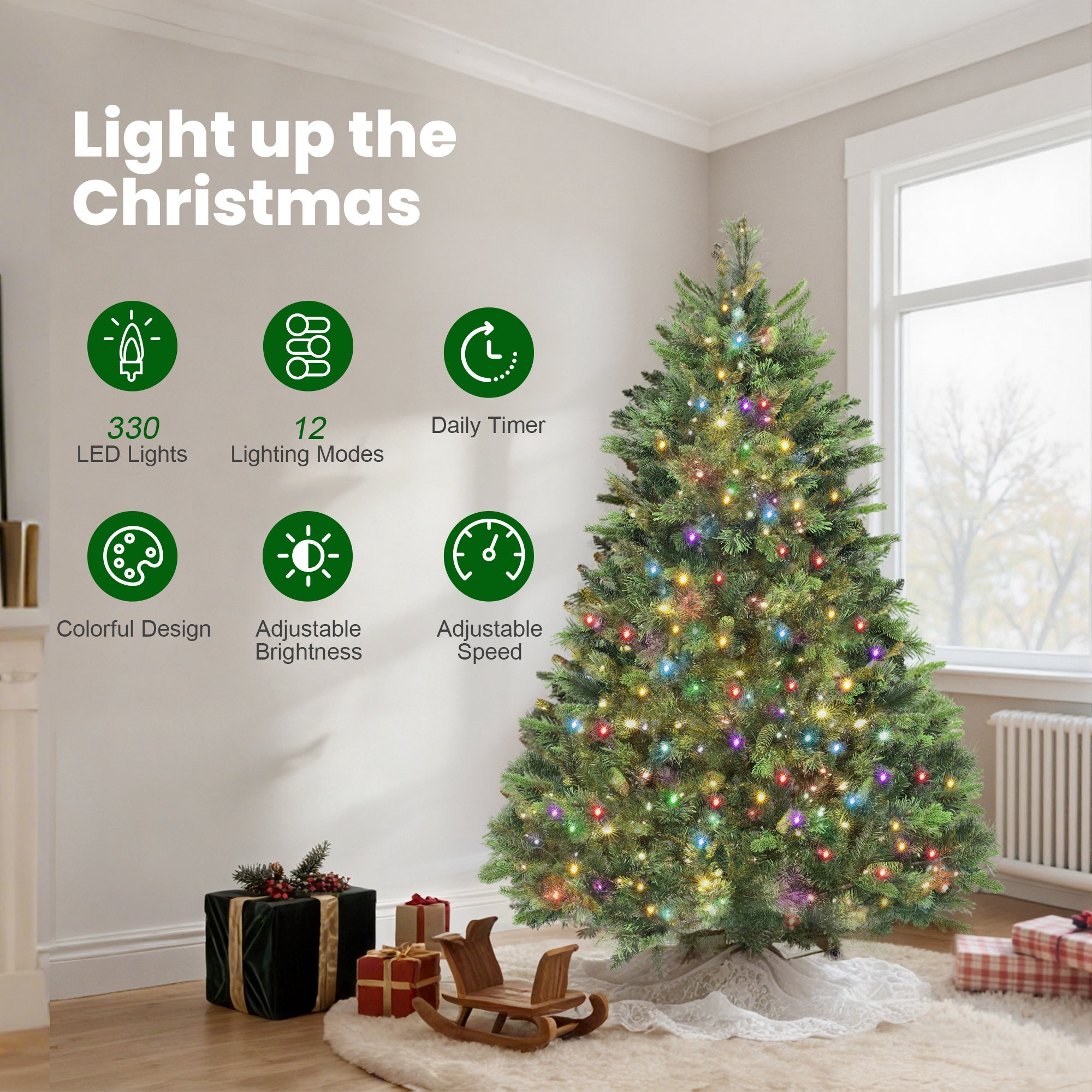 Kozy - 180cm Carolina Pine Christmas Tree with Colourful DIY Synchronized LED Lights and Remote