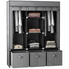 Kozy Fabric Wardrobe for Bedroom, Portable Wardrobe with 5 Shelves, 2 Hanging Rails and 3 Fabric Drawers, Foldable Closet, 125 x 43 x 162.5cm, Dark Grey