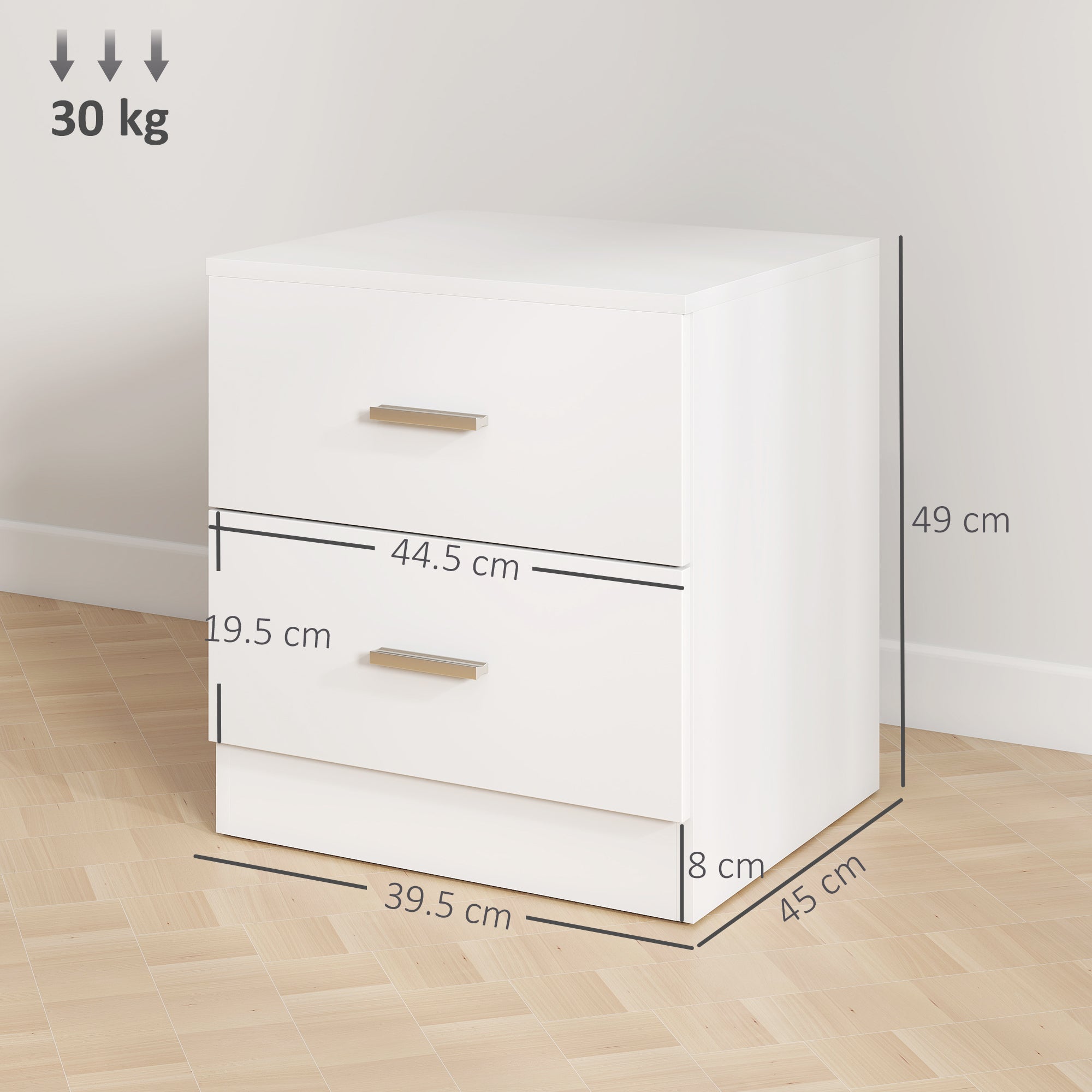 Kozy Modern Bedside Table, Beside Cabinet with 2 Drawers, for Bedroom, Living Room, White