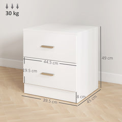 Kozy Modern Bedside Table, Beside Cabinet with 2 Drawers, for Bedroom, Living Room, White