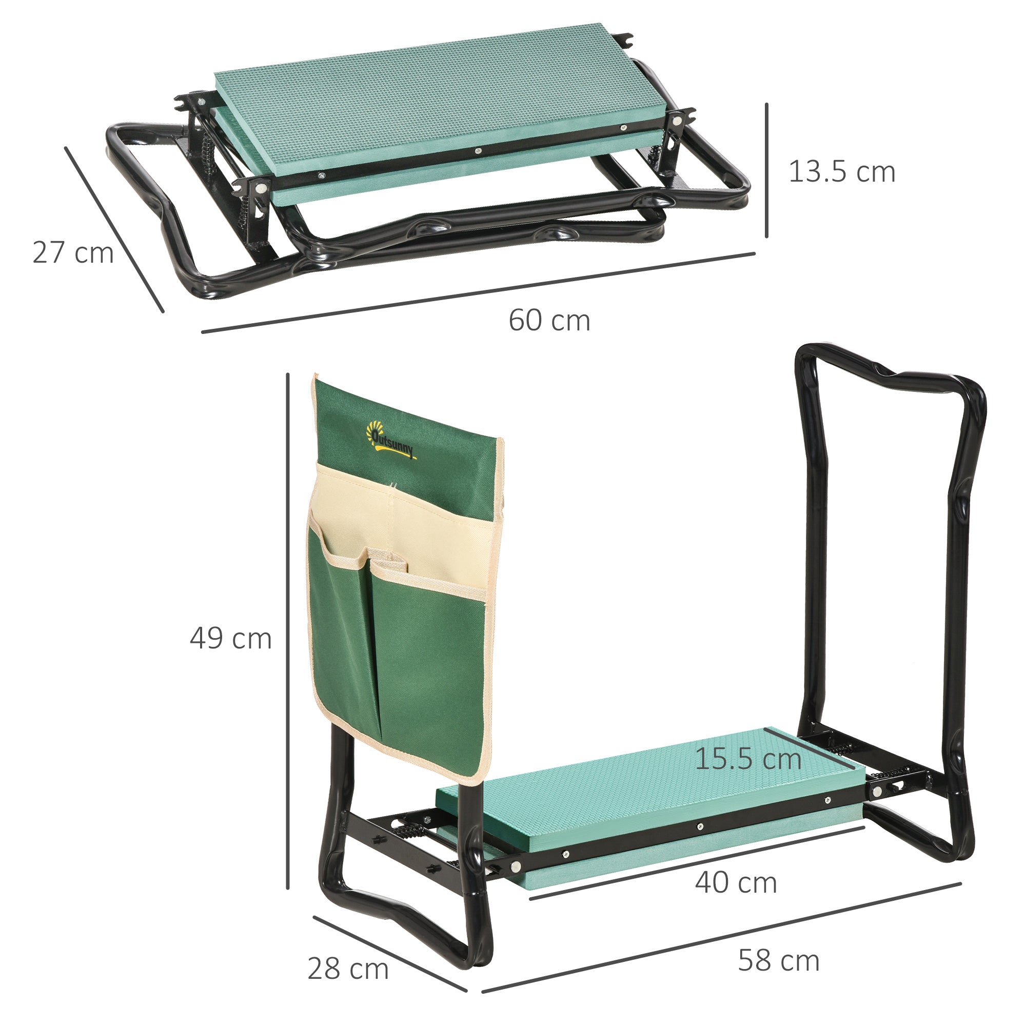 Outsunny Foldable Steel Frame Garden Kneeler Seat w/ Foam Bag Tool Bag Pouch Outdoor Garden Stable Sturdy Assistance Versatile Use