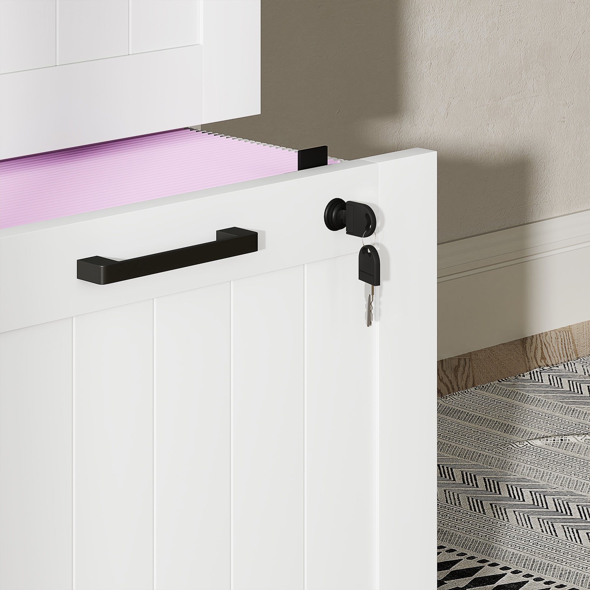 Kozy 4 Drawer Filing Cabinet with Lock, Office Storage Cabinet with Adjustable Hanging Bars for A4 Letter Size Files, White