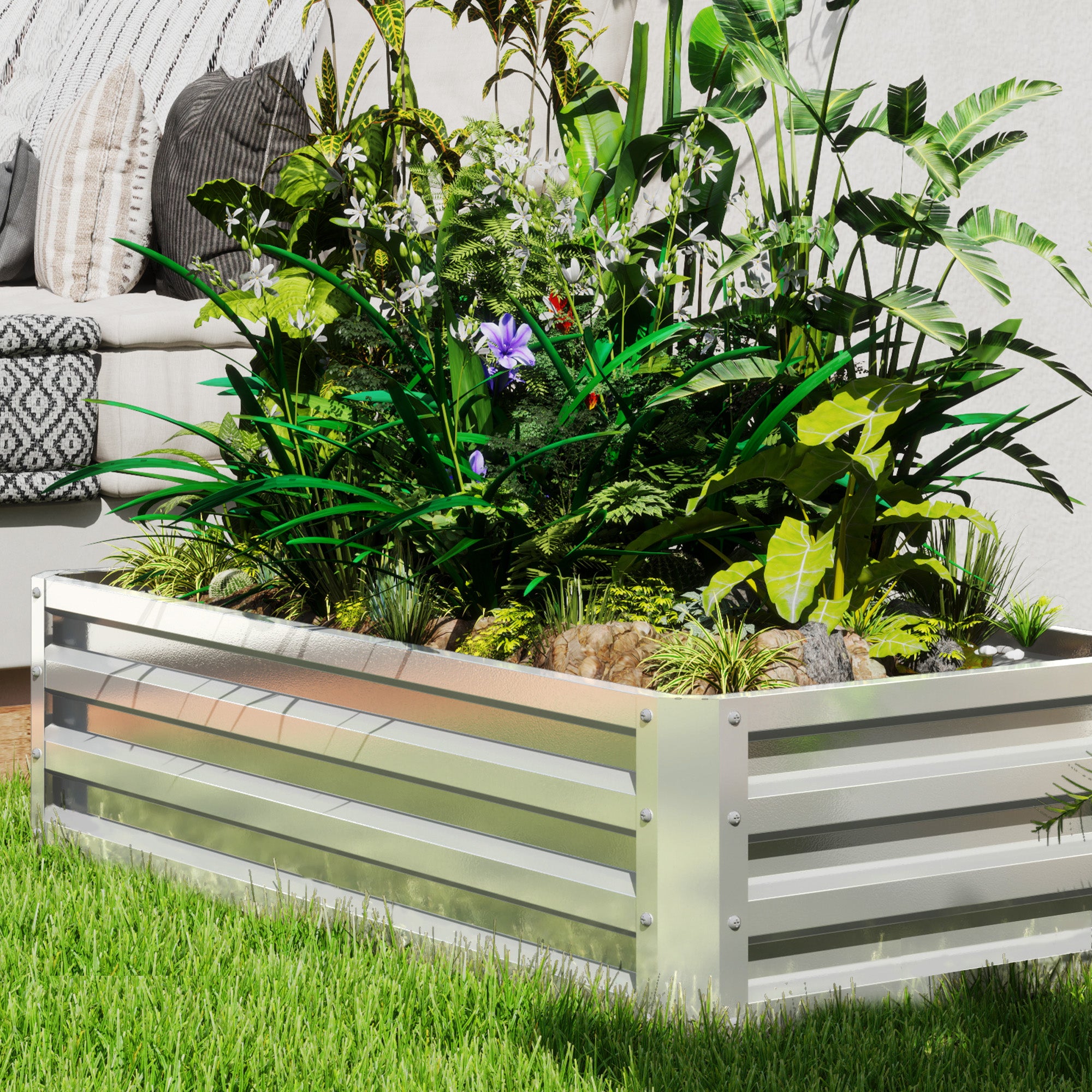 Kozy - Raised Beds for Garden, Galvanized Outdoor Planters, for Herbs and Vegetables, Use for Patio, Backyard, Balcony, Silver