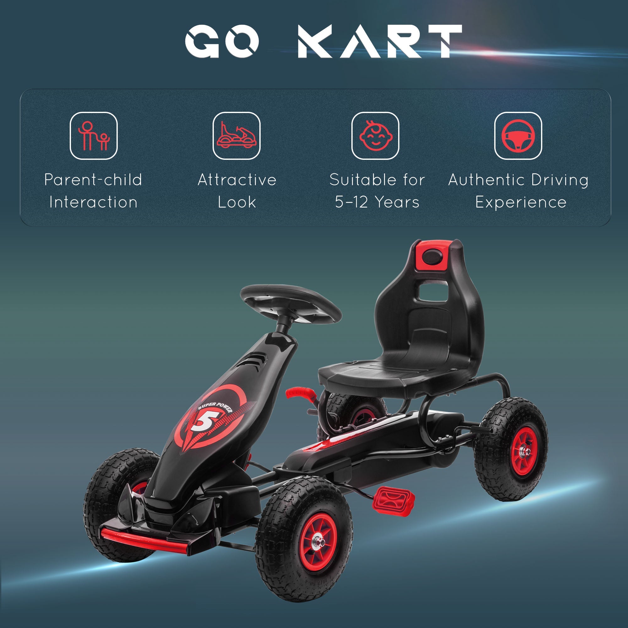 HOMCOM Pedal Go-Kart: Adjustable Seat, Inflatable Tyres & Handbrake for Kids, Red | Aosom UK