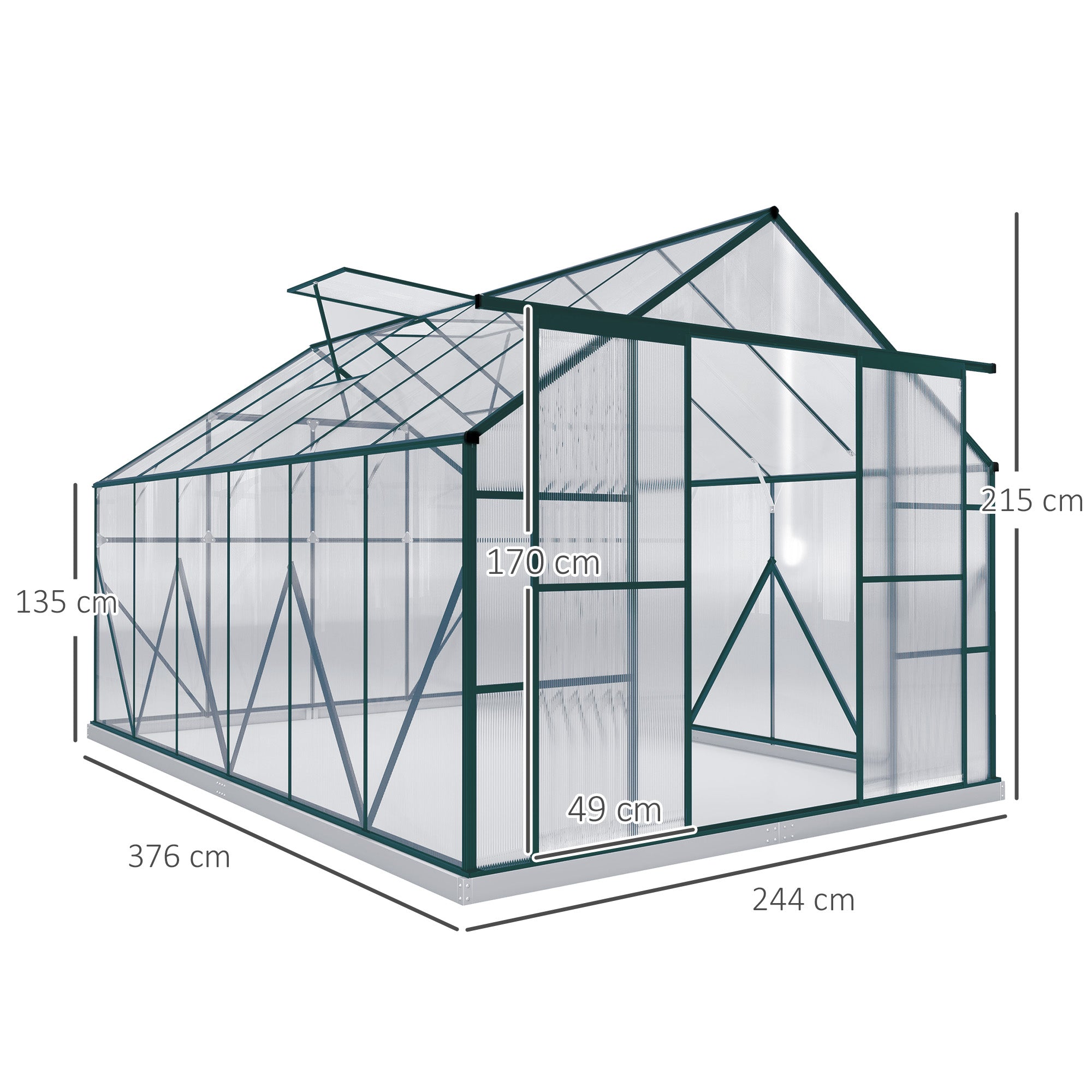 Kozy 8 x 12ft Aluminium Greenhouse Polycarbonate Walk-in Garden Greenhouse Kit with Adjustable Roof Vent, Double Sliding Door, Rain Gutter and Foundation, Clear